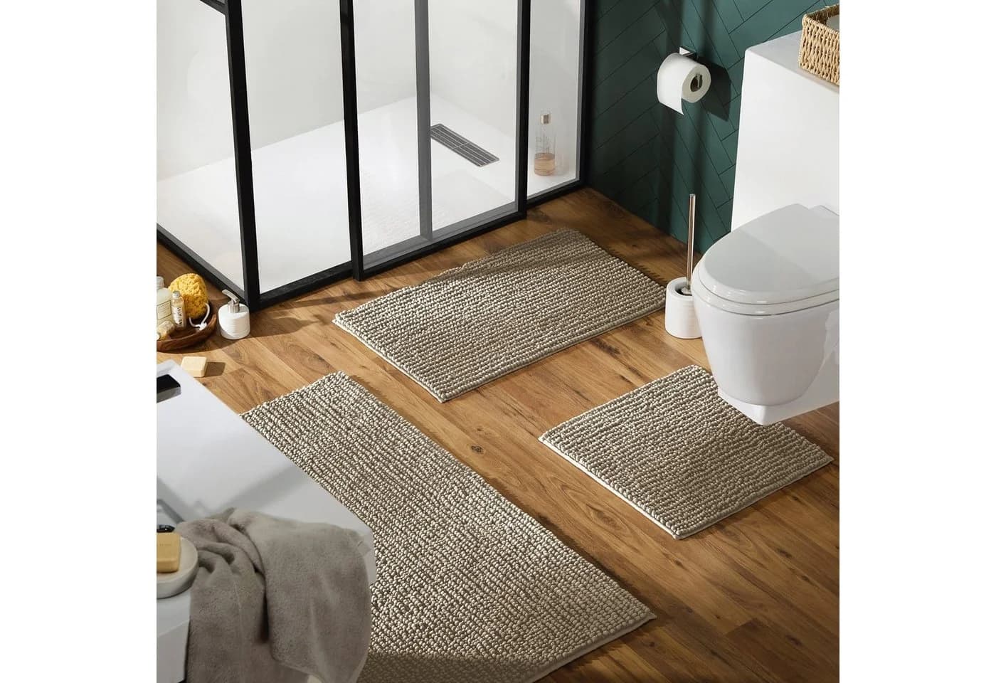REDBEST Badematte Arlington Beige/Braun Microfaser Hoch-Tief-Struktur