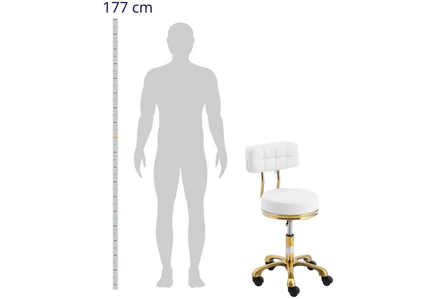 Physa Rollhocker mit Lehne höhenverstellbar weiß & gold