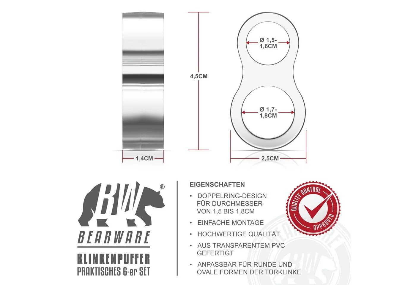BEARWARE Türklinkenpuffer Transparent 6er Set Silikon Stoßfänger