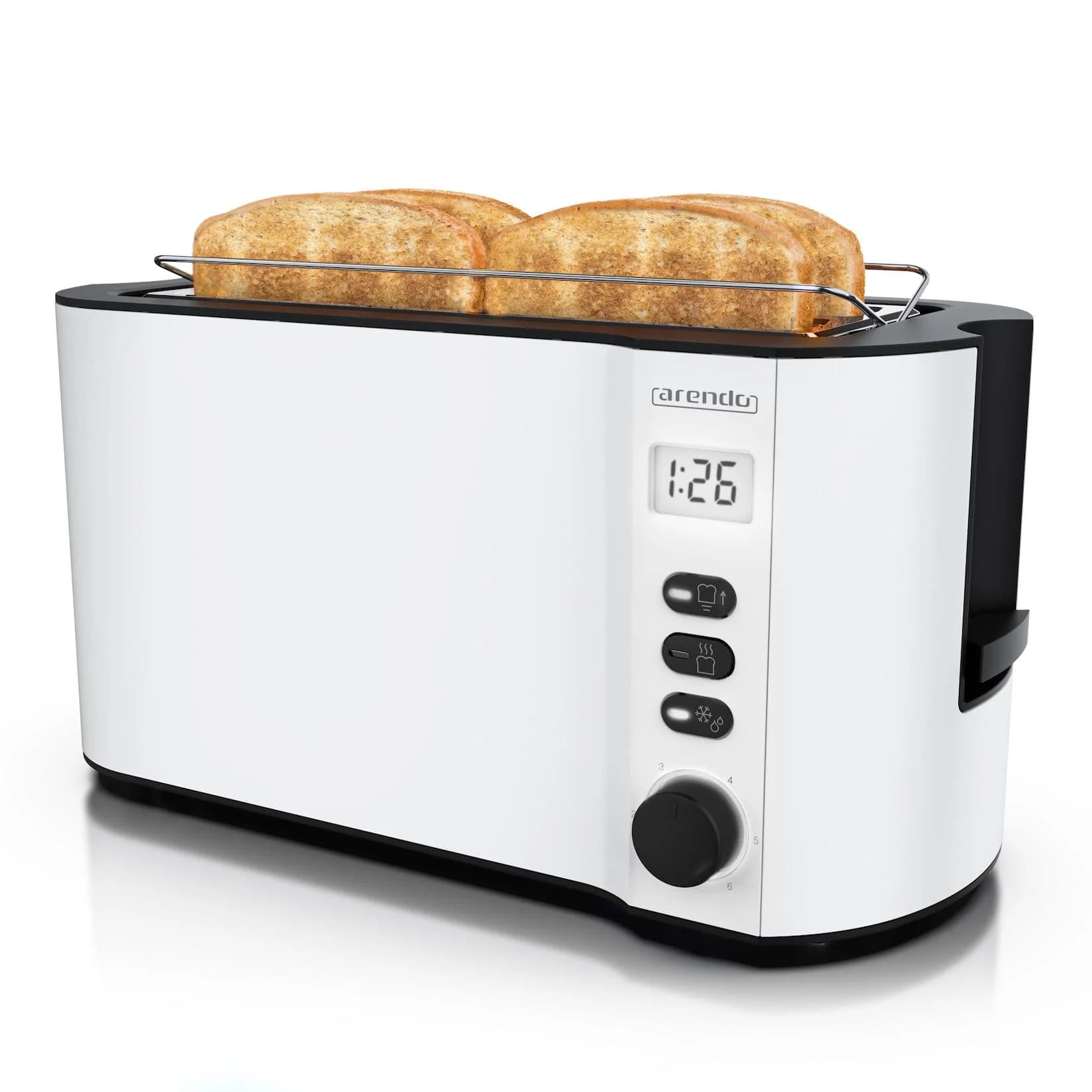 Arendo Langschlitz-Toaster für 4 Scheiben, Doppelwandgehäuse, Brötchenaufsatz, 6 Bräunungsgrade