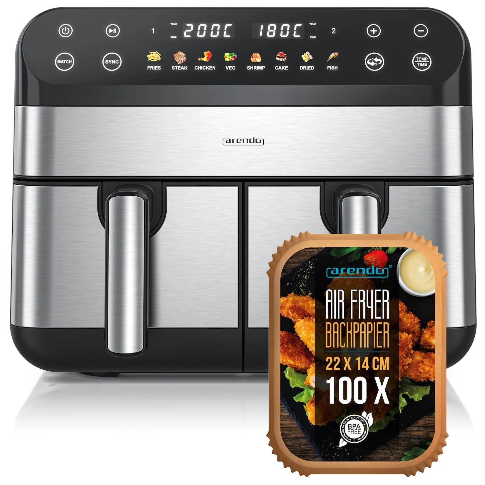 Arendo Heißluftfritteuse 2400 W Backofen Dörrautomat 3D Umluftsystem
