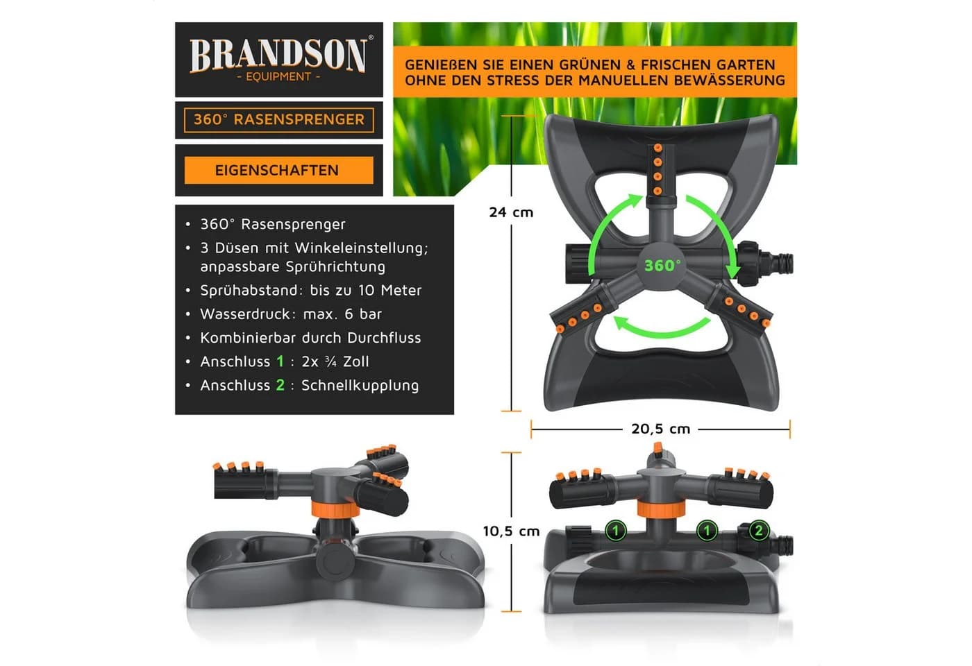Brandson 2x Kreisregner Garten Sprinkler 360° Rasensprenger