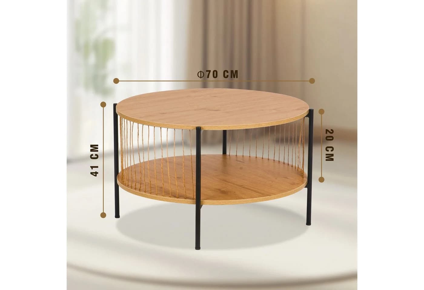 KAHOO Couchtisch Beistelltisch Holz 2 Ebenen Rund