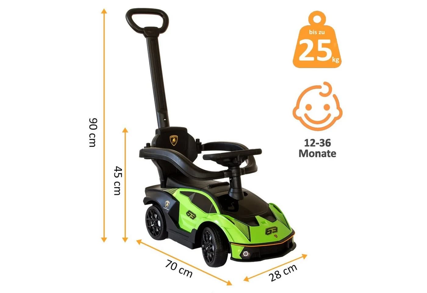 Lemodo Rutscherauto Lamborghini mit Schiebestange für Kinder