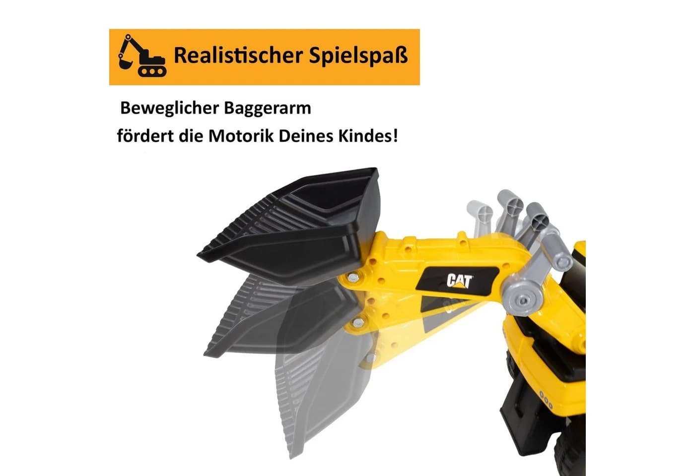 Lemodo Rutscherauto Sitzbagger mit beweglicher Schaufel, CAT Rutschauto, Gelb
