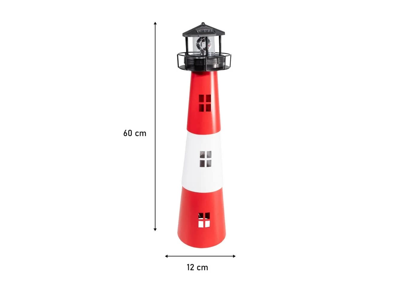 Lemodo Solar Leuchtturm LED Gartenleuchte rot/weiß mit rotierendem Licht