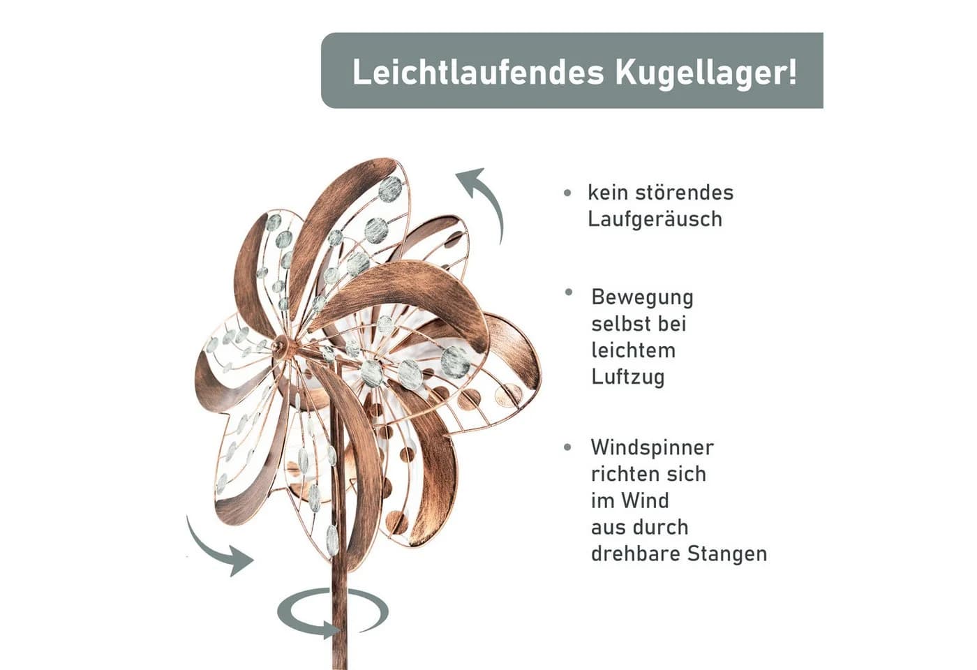 Lemodo Windrad „Blossom“ Metall Grau/Silber 213 cm