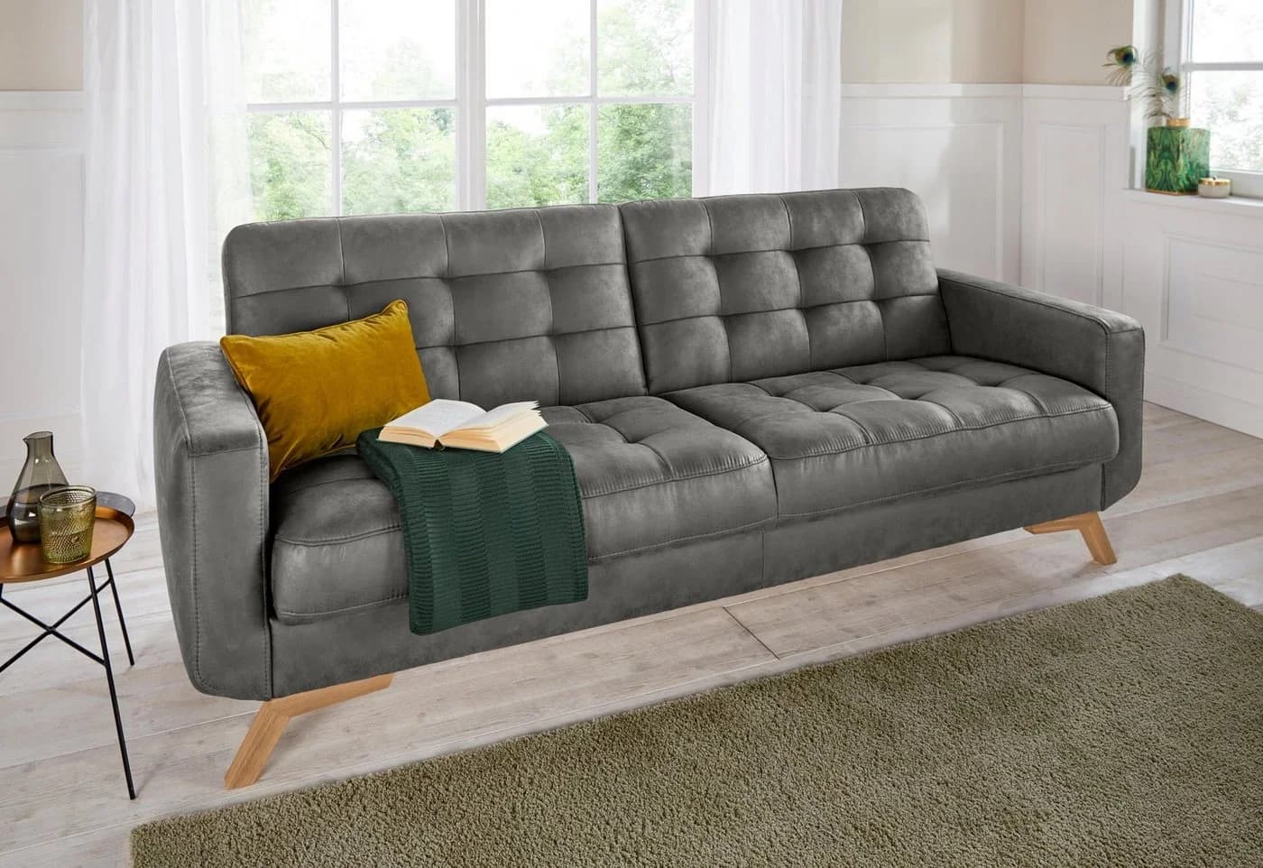 EXXPO Sofa Fiord 3-Sitzer Anthrazit Vintage Webvelours