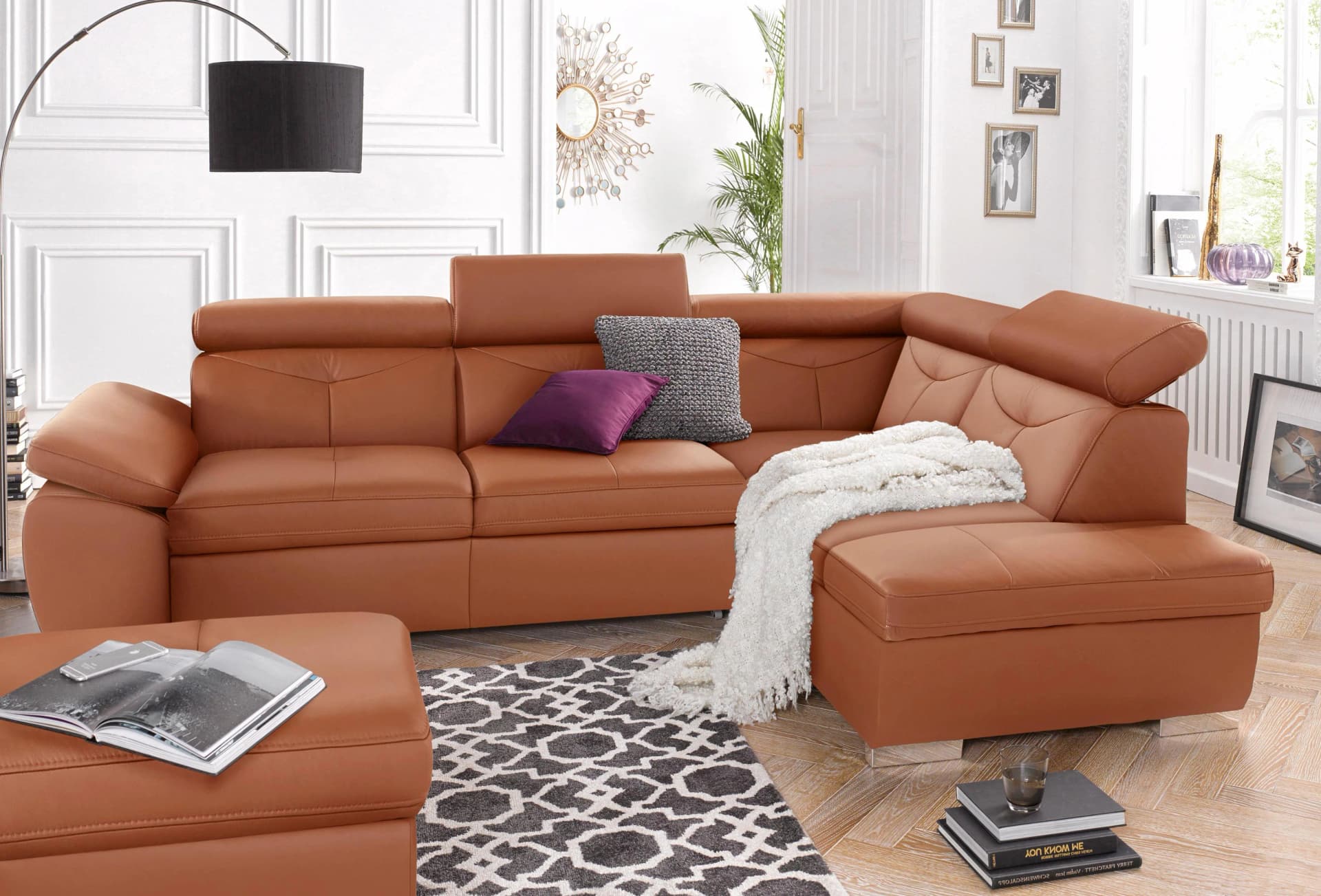 exxpo Ecksofa Fashion Spring mit Bettfunktion und Verstellfunktion Cognac