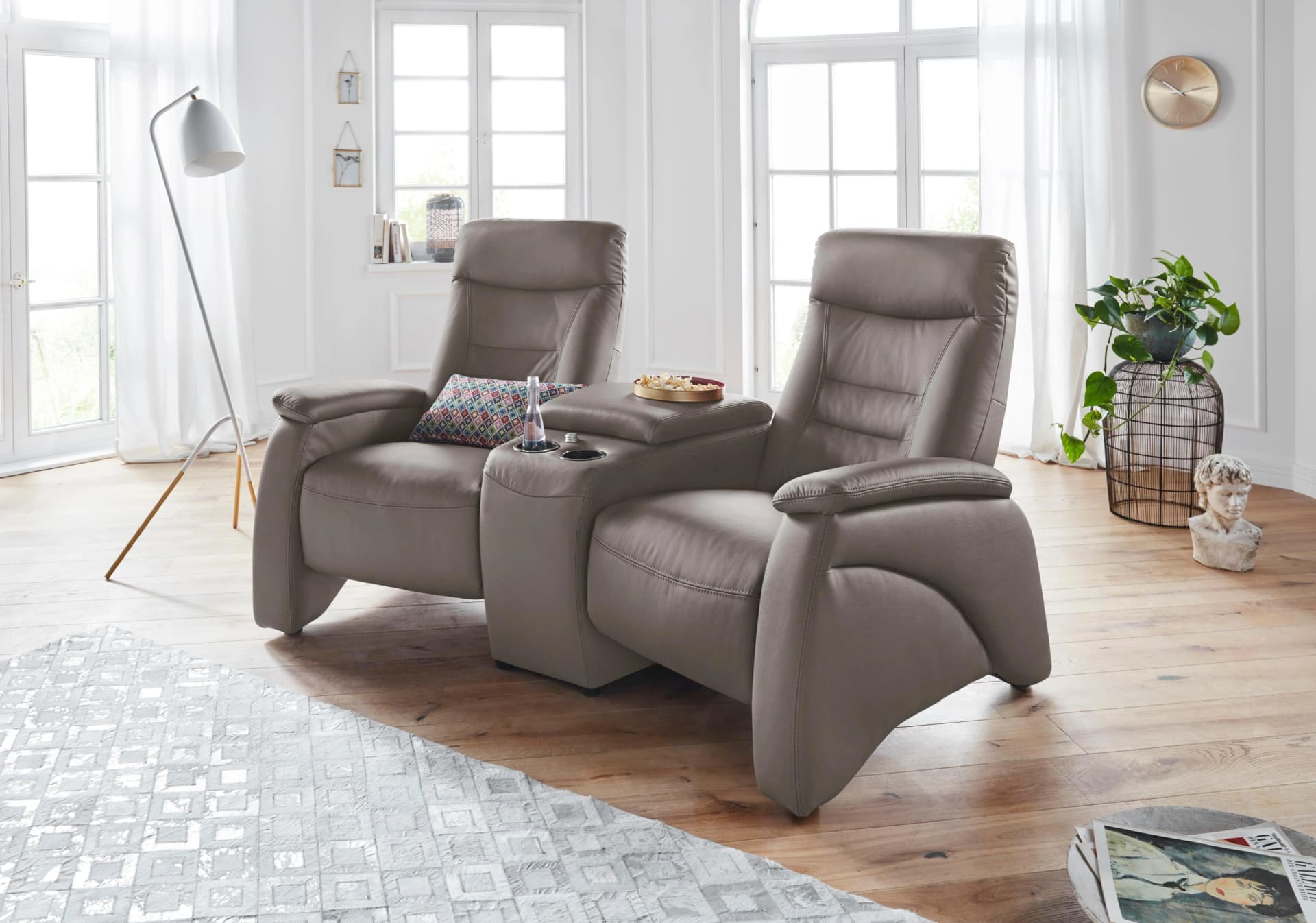 EXXPO Sofa Fashion Ascoli 2,5-Sitzer Grau Naturleder Relaxfunktion