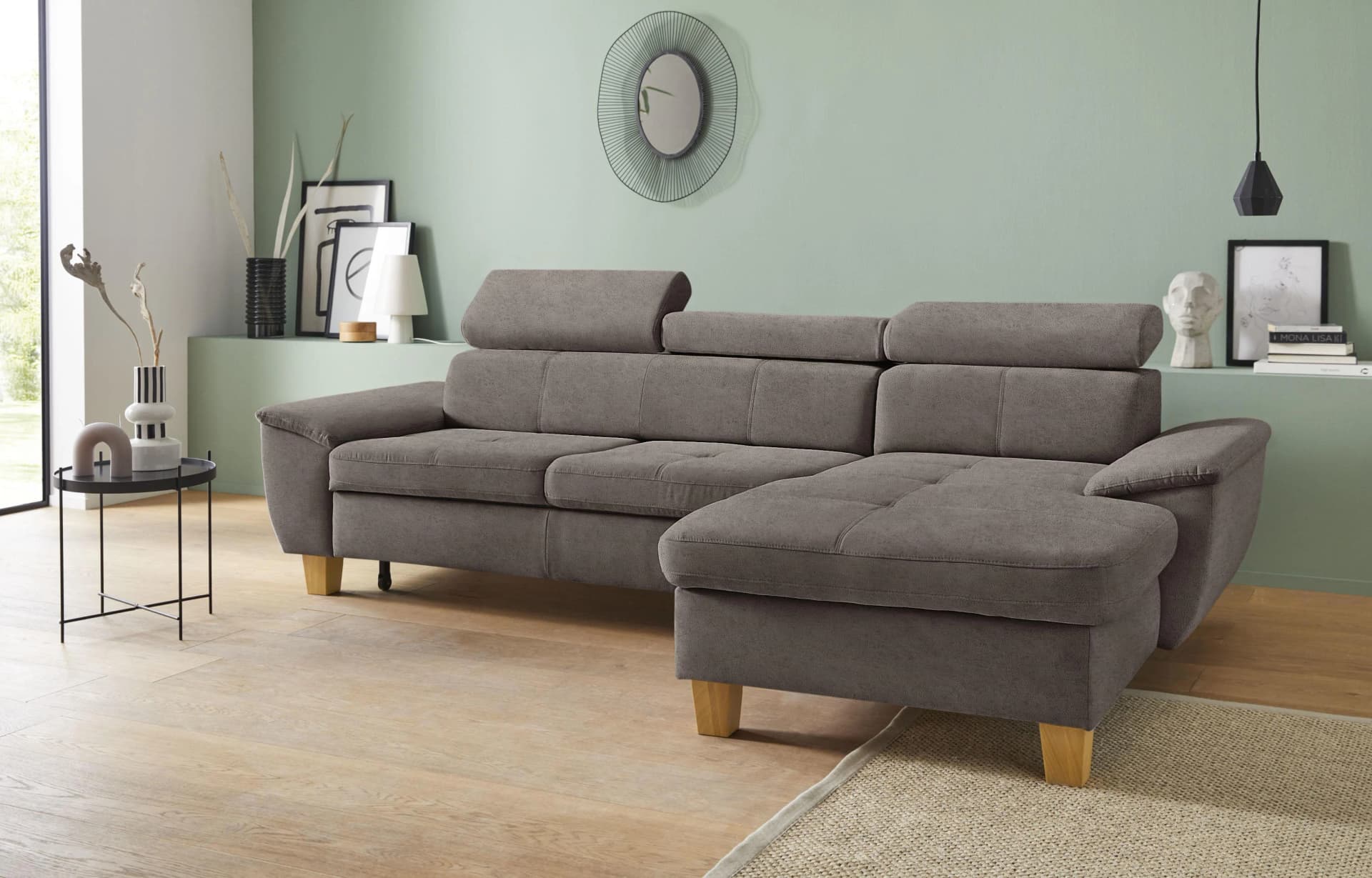 EXXPO Ecksofa Enya Braun mit Bettfunktion und Bettkasten