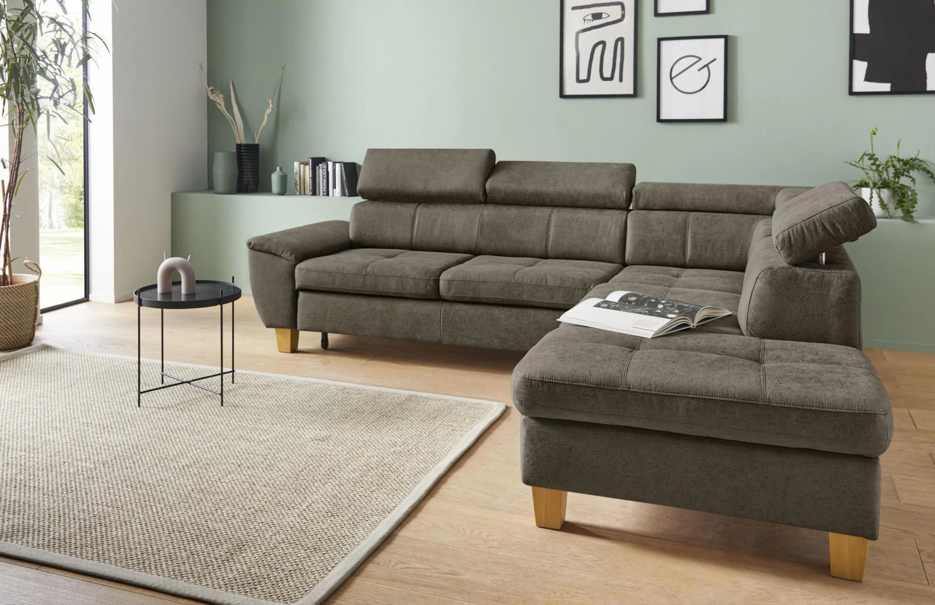 EXXPO Ecksofa Enya Grau L-Form mit Bettfunktion und Bettkasten
