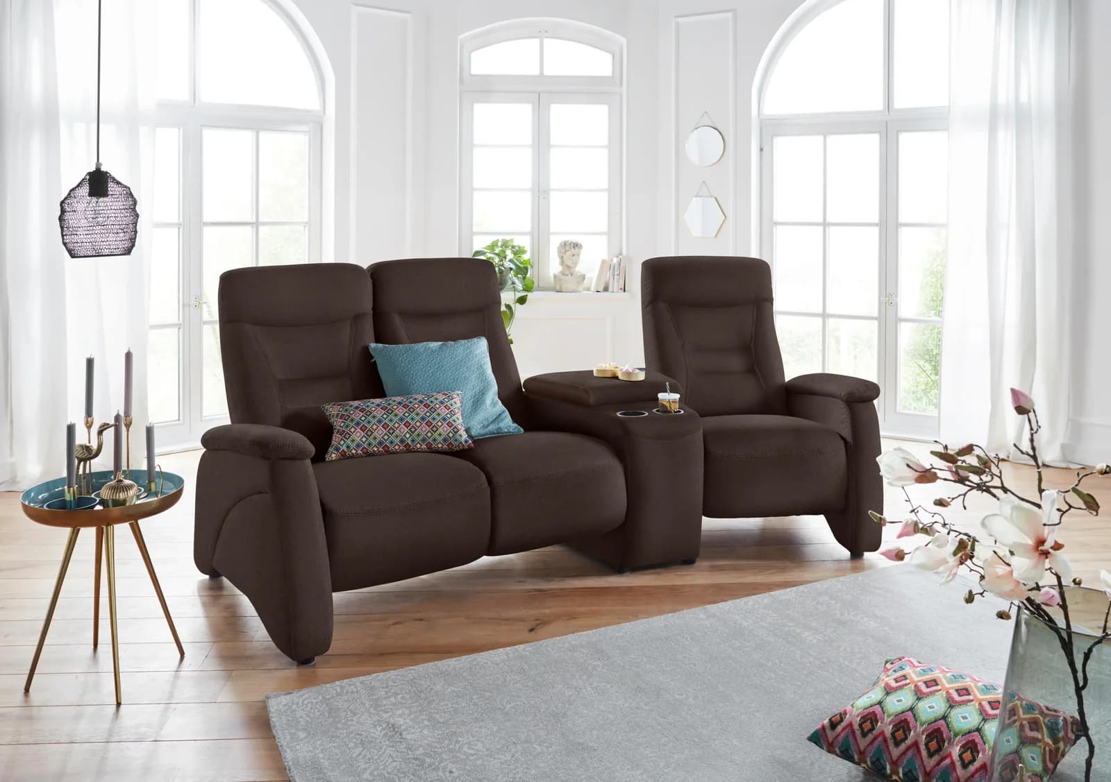 EXXPO 3-Sitzer Sofa Ascoli Braun mit Relaxfunktion