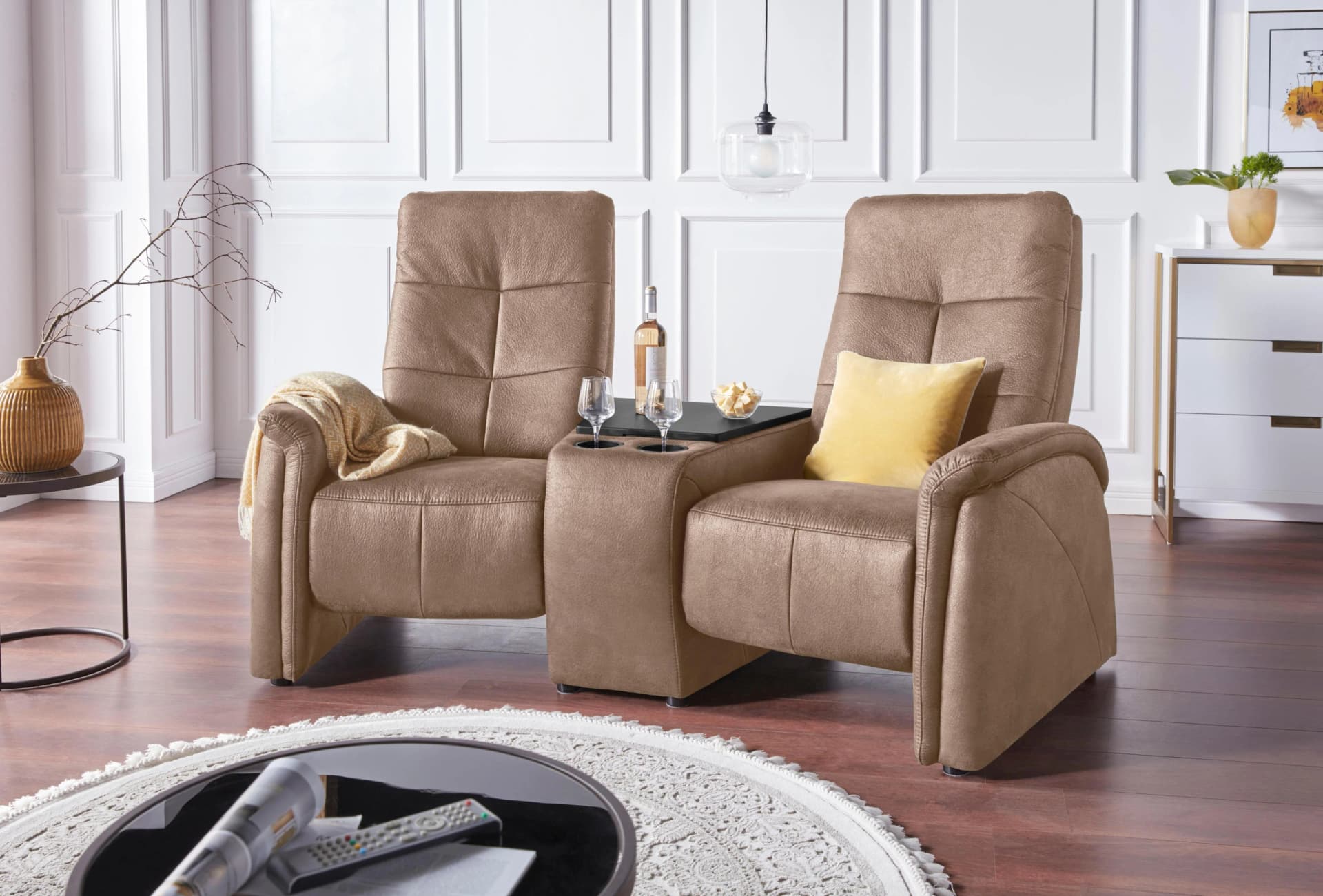 EXXPO Tivoli 2-Sitzer Sofa Relaxfunktion Beige Microfaser