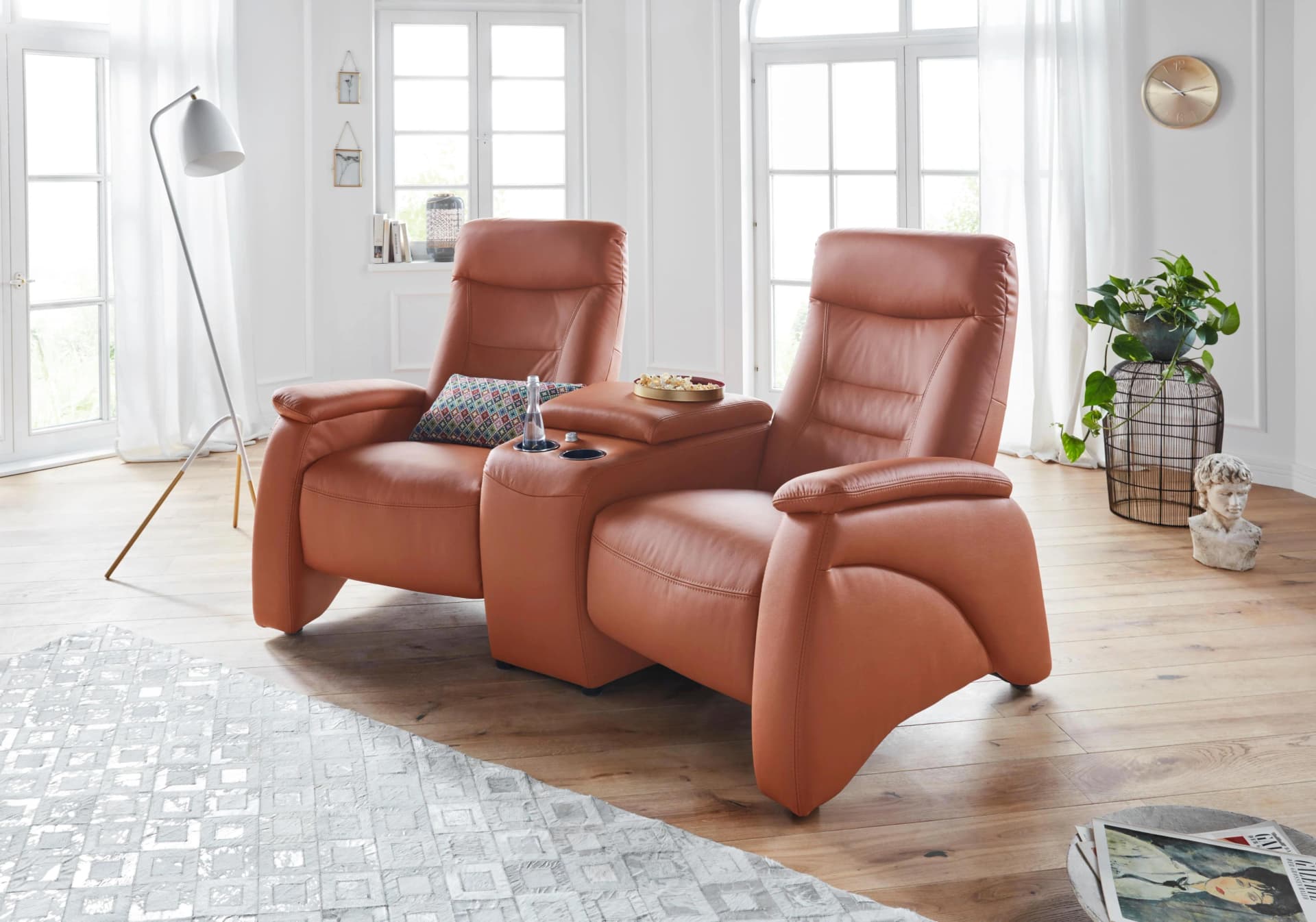EXXPO Ascoli 2,5-Sitzer Sofa Braun Naturleder Relaxfunktion