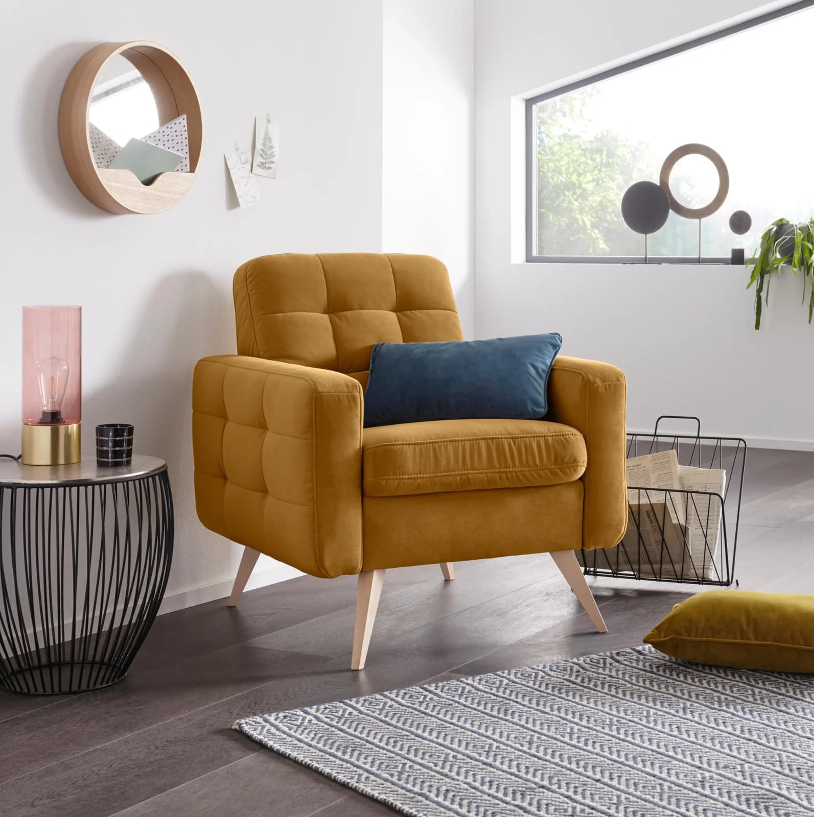 EXXPO Loungesessel Nappa Samtvelours Mustard Modern