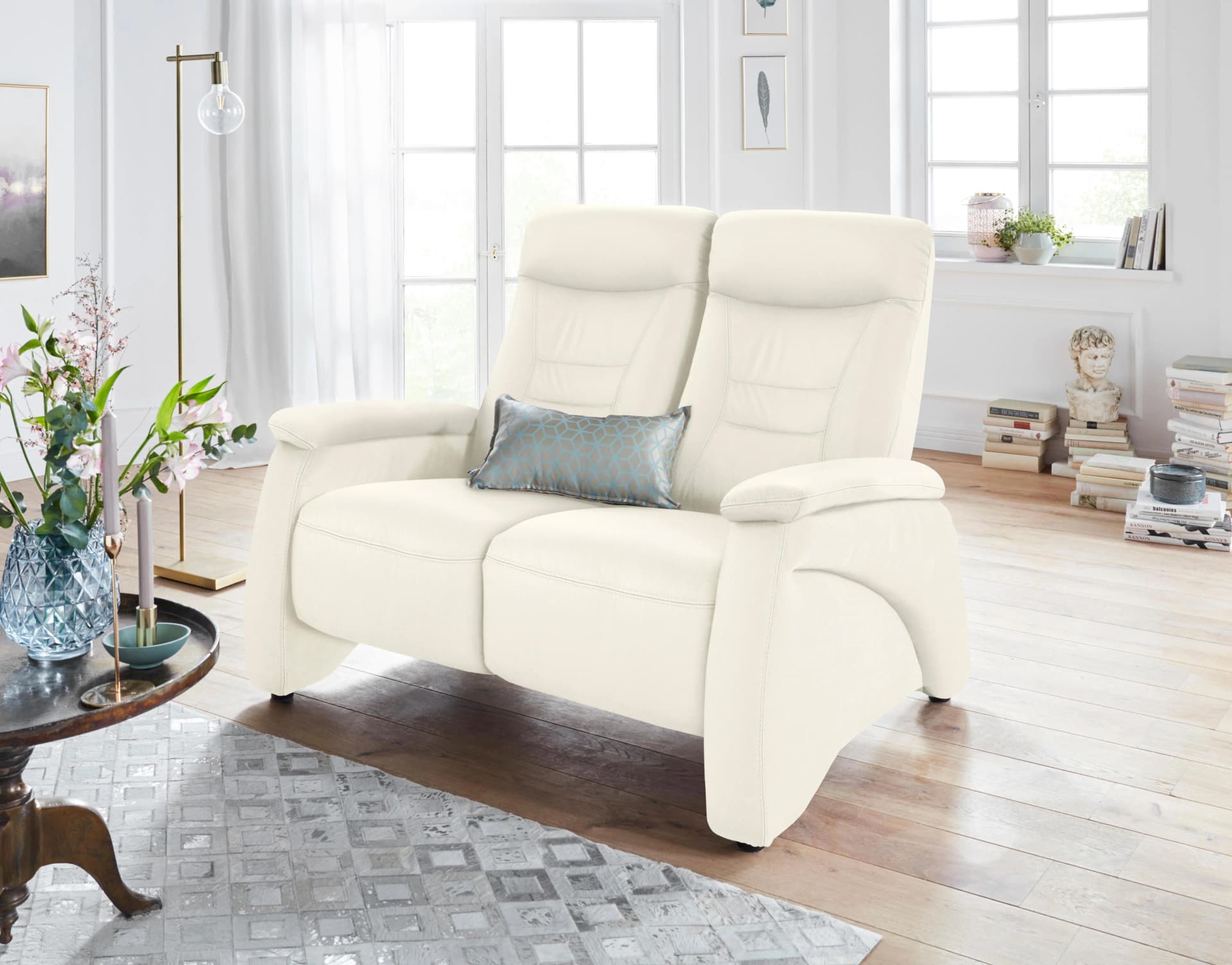 EXXPO 2-Sitzer Sofa Ascoli Relaxfunktion Altweiß Naturleder