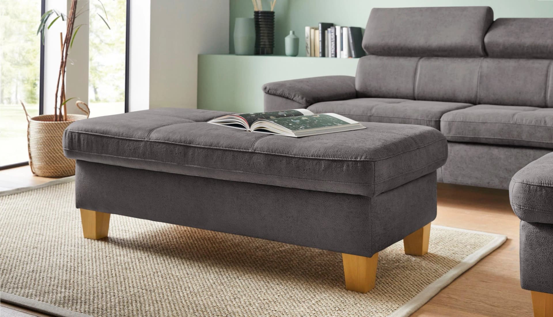 EXXPO Enya Bankhocker Grau Taupe mit Staufach