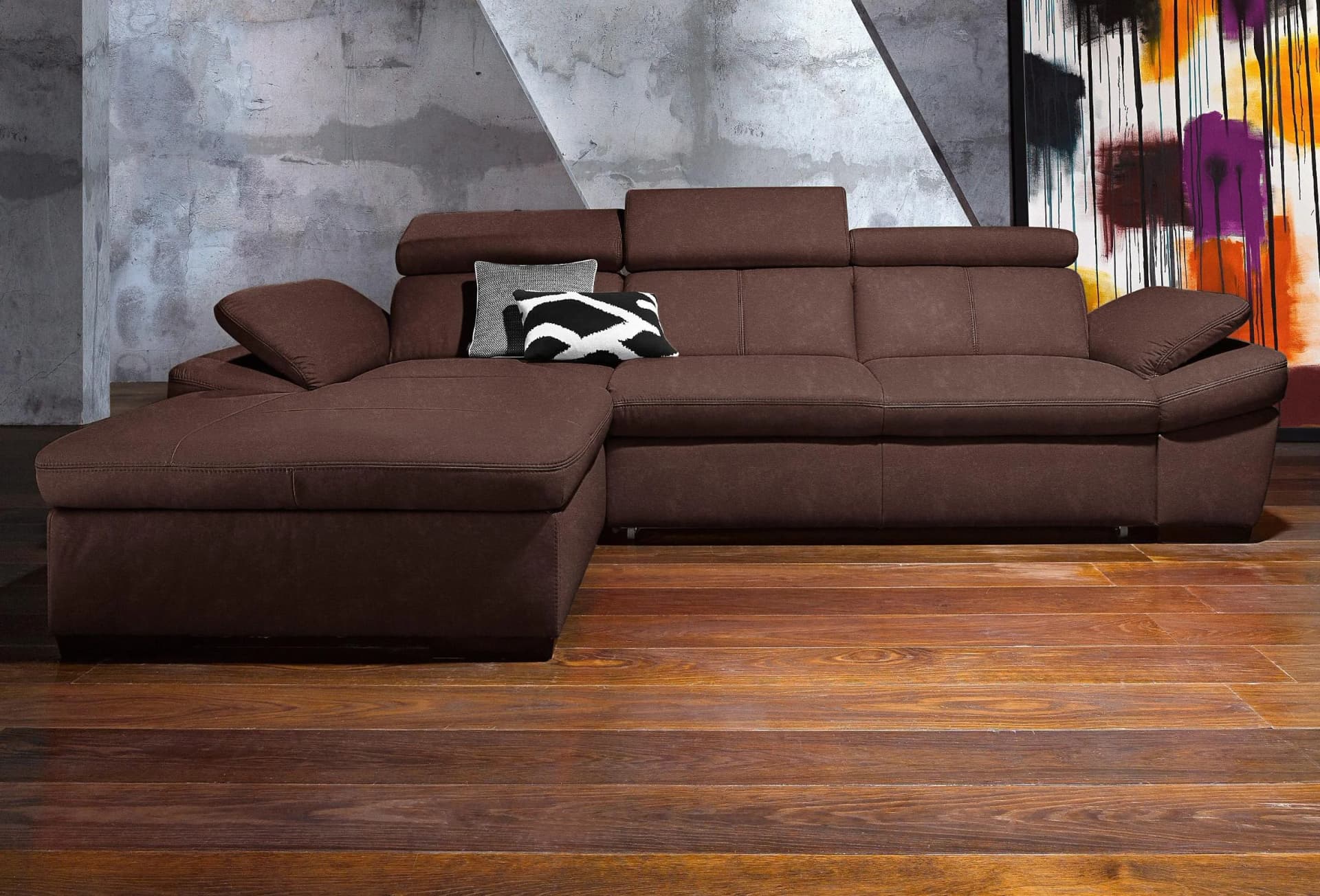 Ecksofa EXXPO Salerno L-Form mit Bettfunktion Dunkelbraun