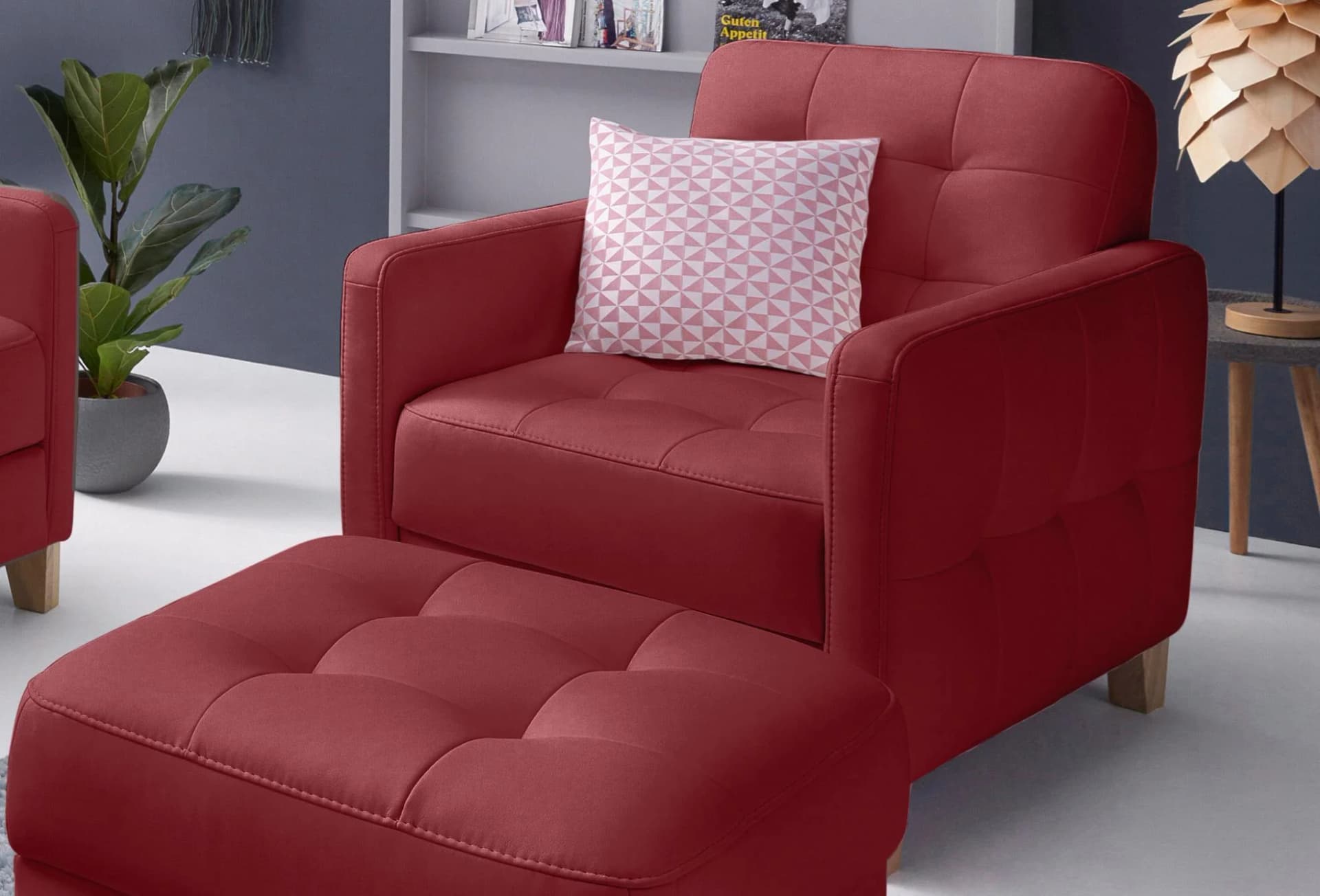 EXXPO Sessel Elio Bordeaux NaturLEDER Kunstleder Modern