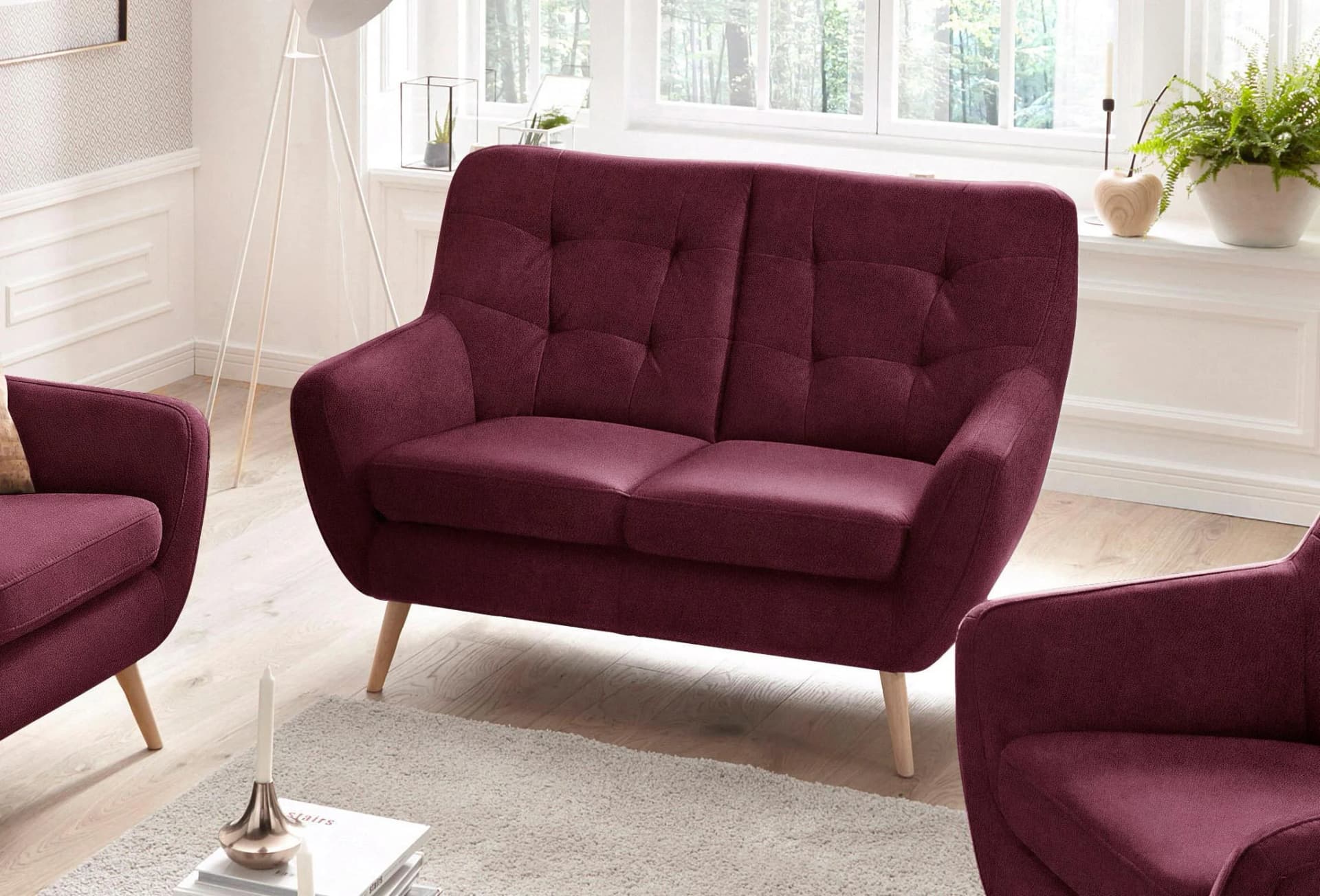 EXXPO 2-Sitzer Sofa Scandi Burgundy Luxus-Microfaser