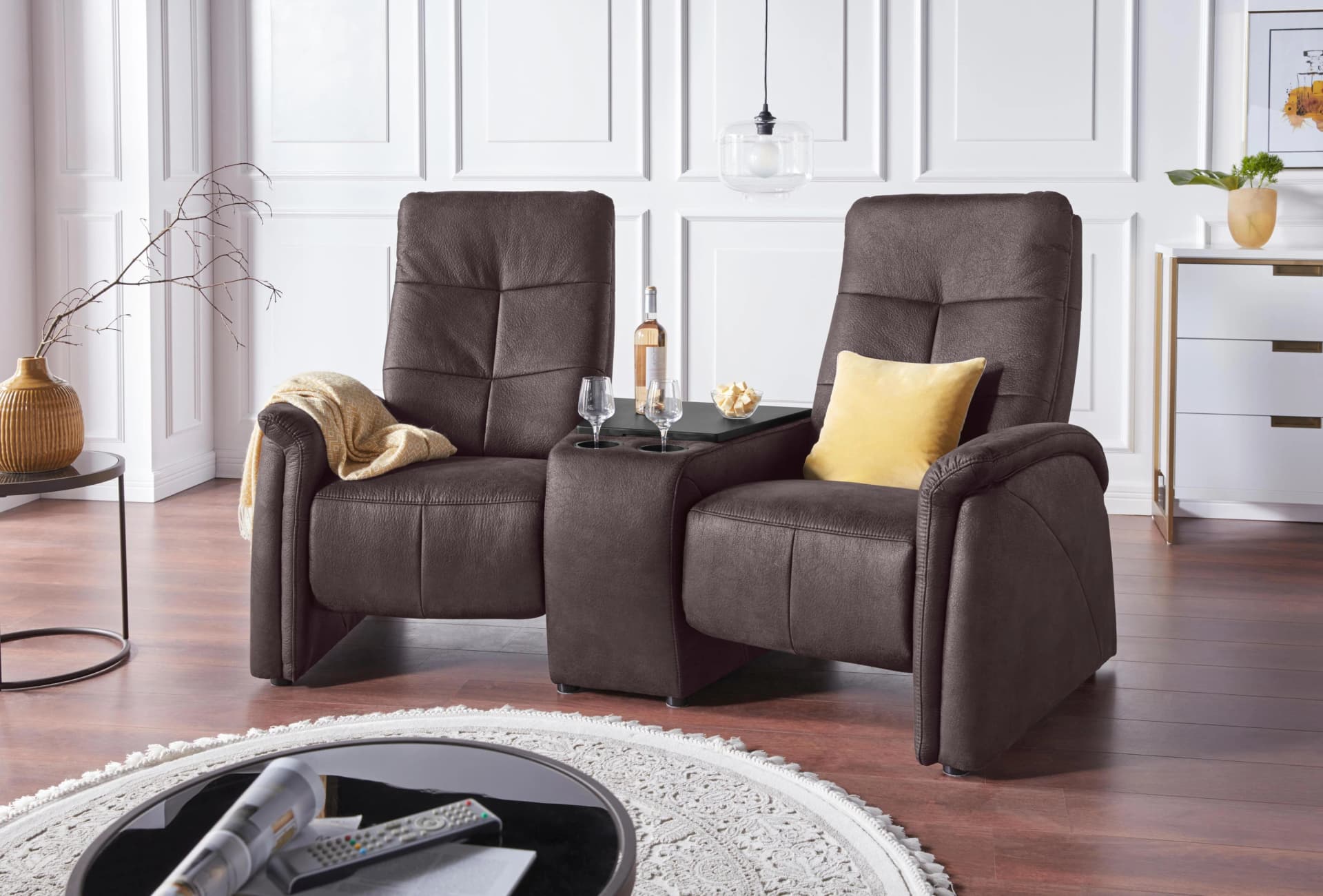EXXPO Sofa Tivoli 2-Sitzer Relax Dunkelbraun Microfaser