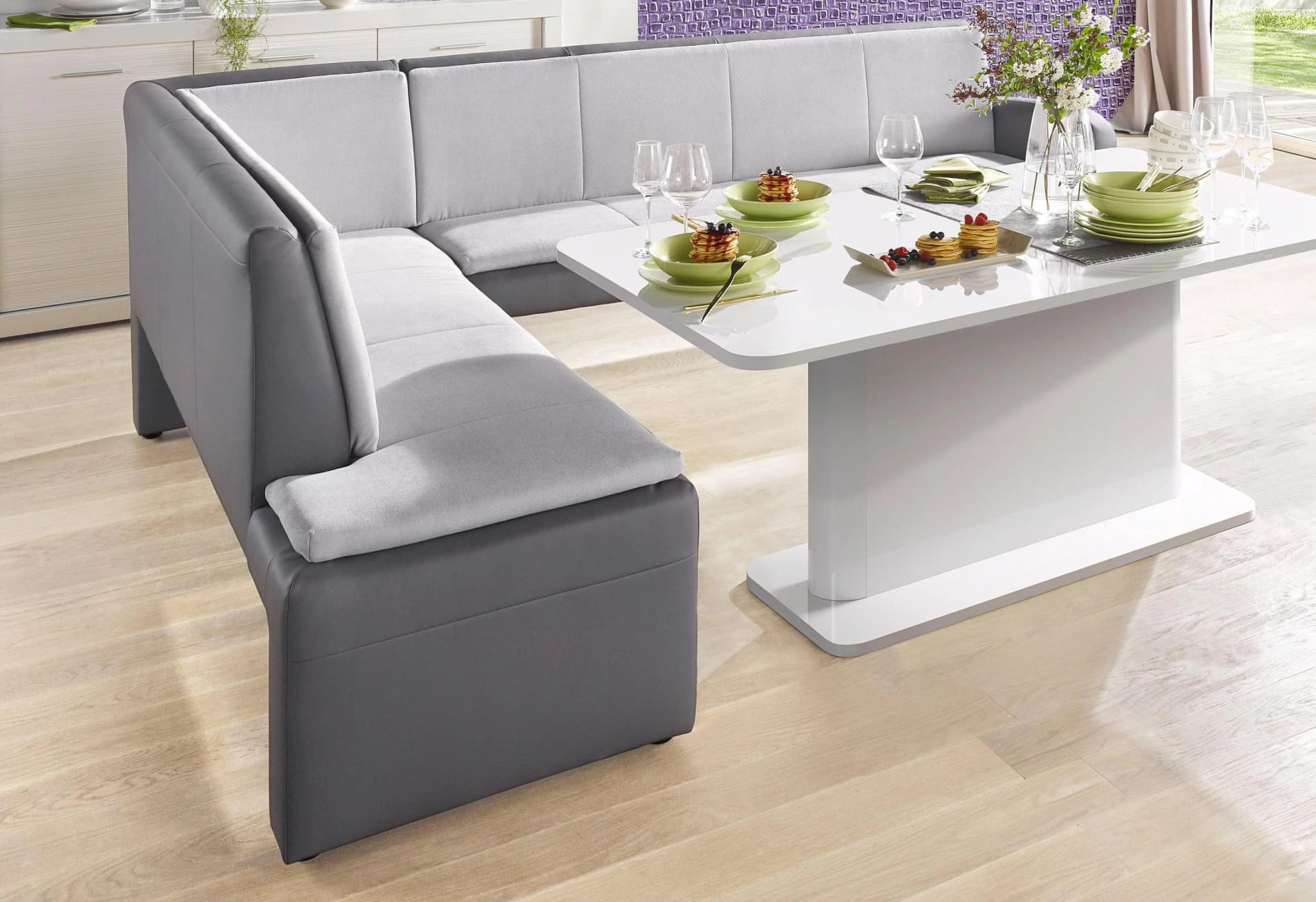 EXXPO Eckbank Cortado Grau Strukturstoff mit Luxuskunstleder