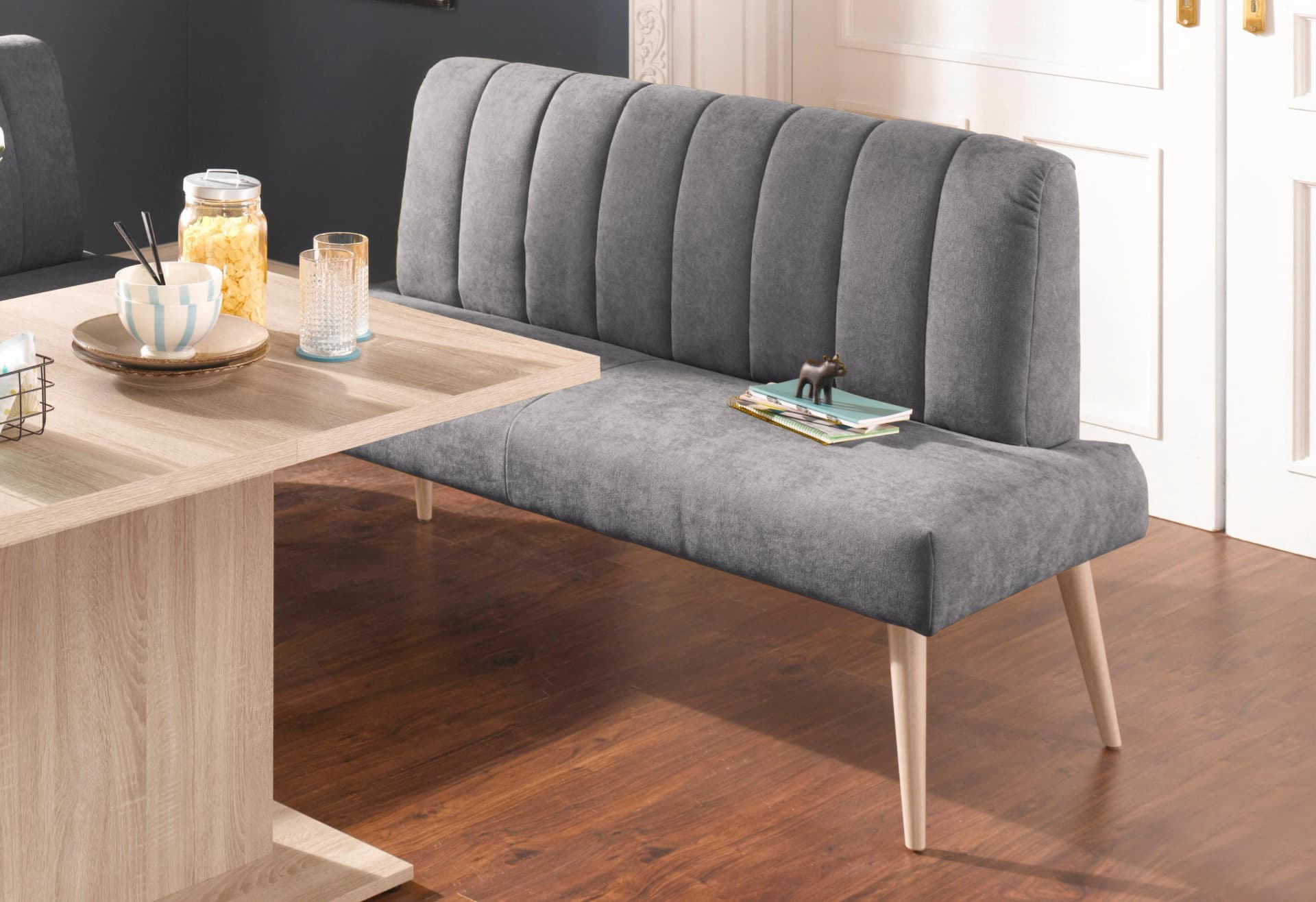 EXXPO Sitzbank Costa Anthrazit Webvelour Moderner Holzfuß