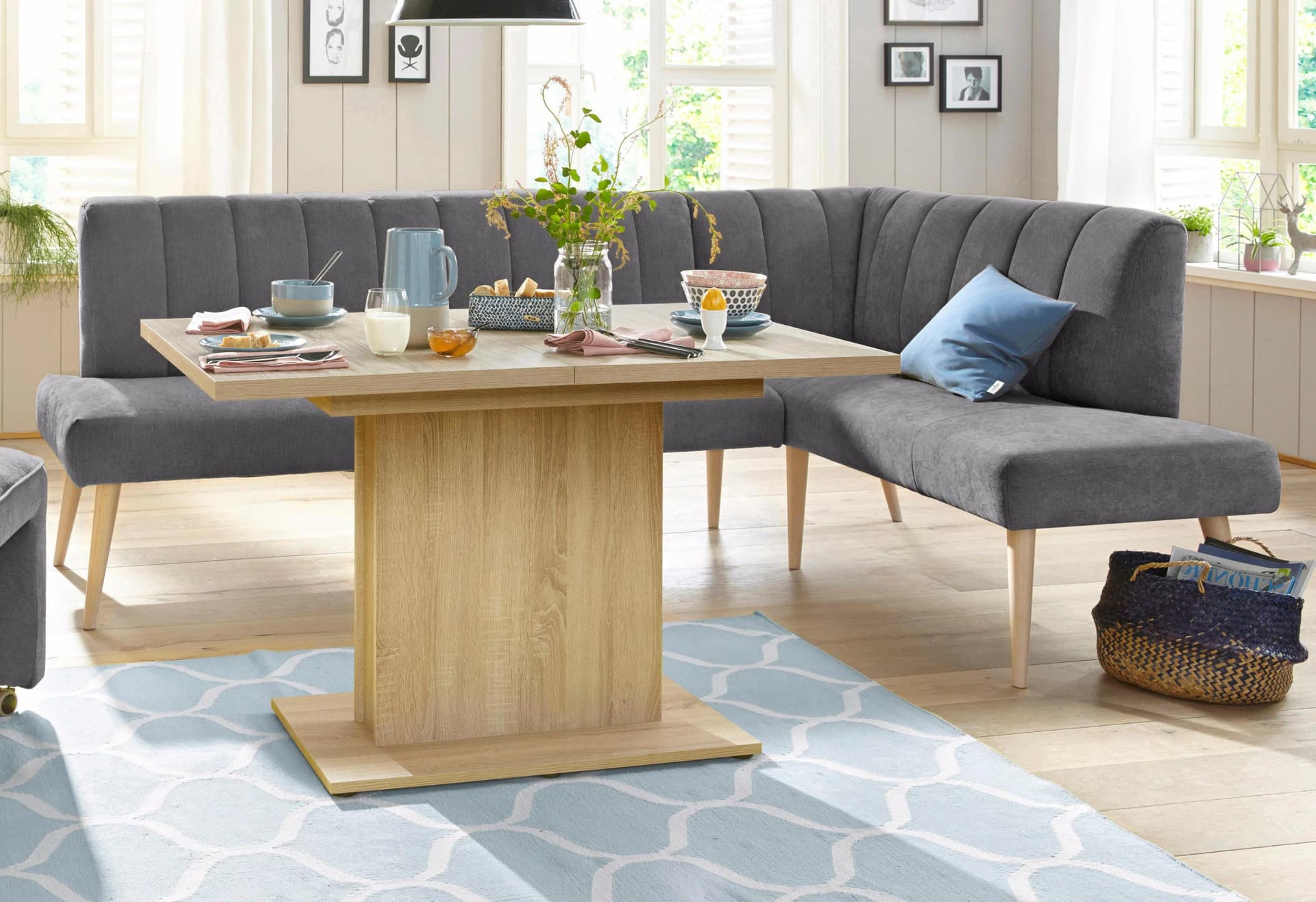 EXXPO Eckbank Costa Grau Webvelour Modern Klassisch