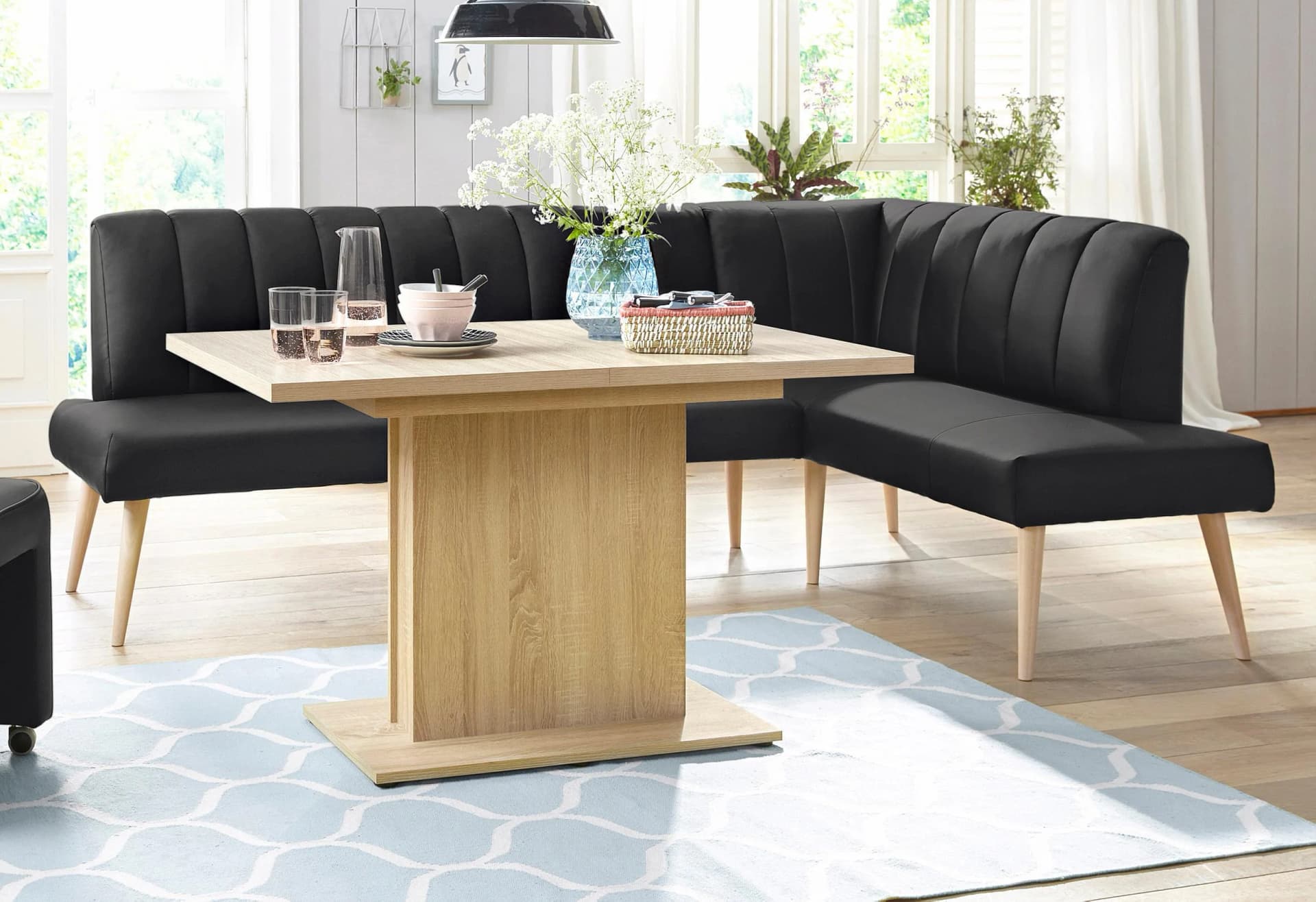 Eckbank EXXPO Costa Schwarz Webvelour Modern