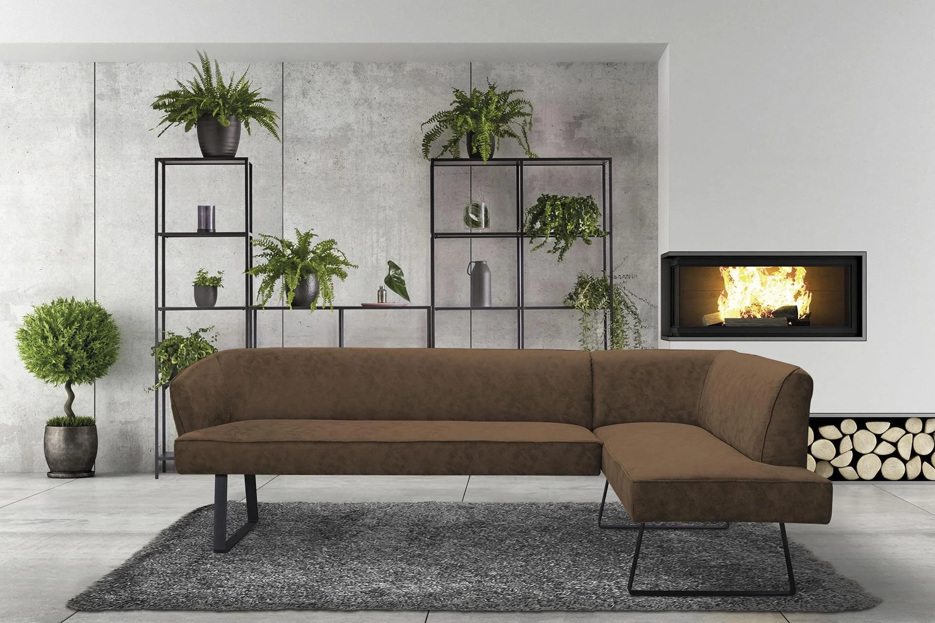 EXXPO Eckbank Americano Cognac Antiklederoptik Metallfüße
