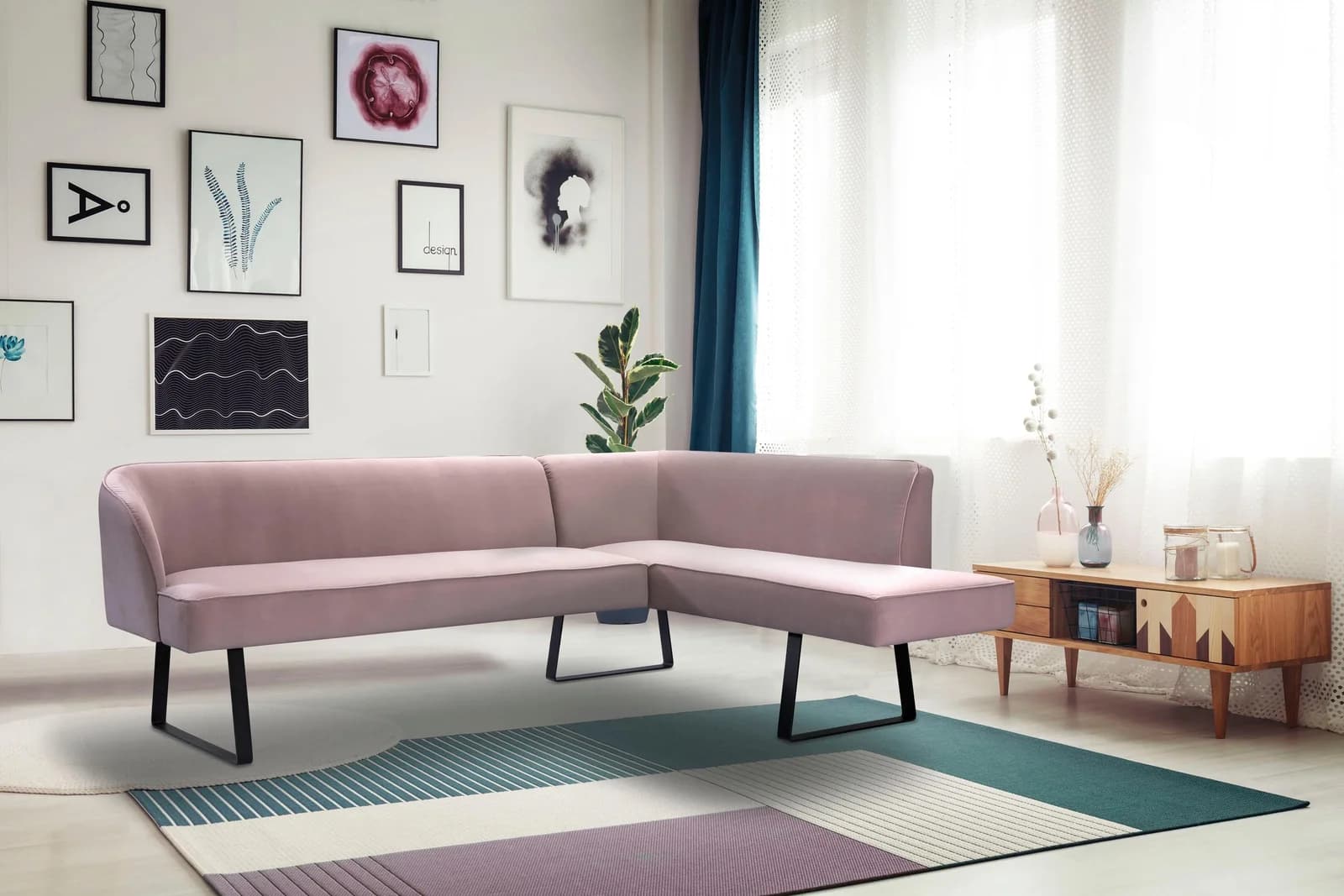 EXXPO Eckbank Americano Samtvelours pink Metallfüße