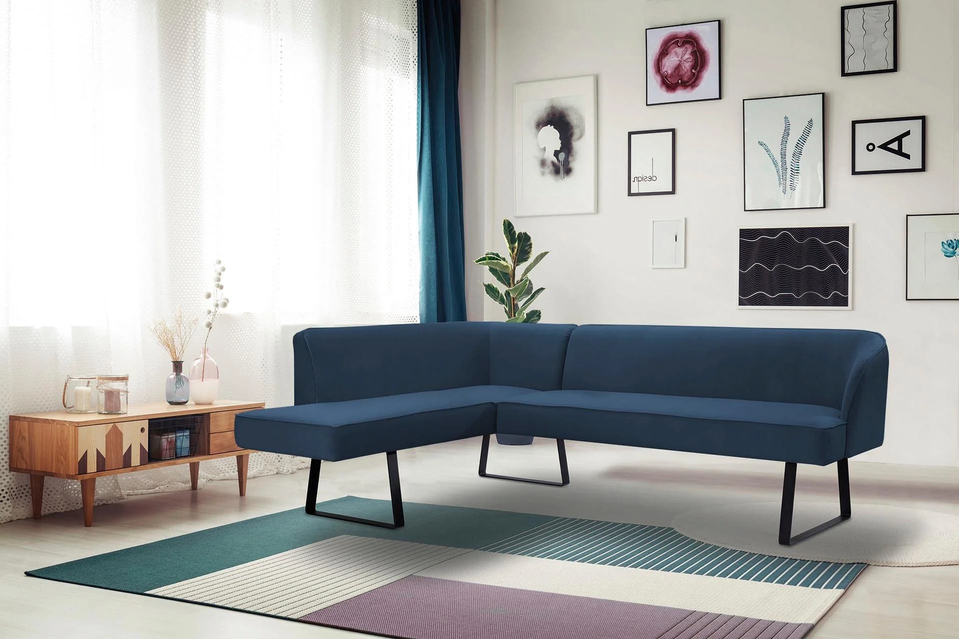 EXXPO Eckbank Americano Samtvelours Navy Metallfüße