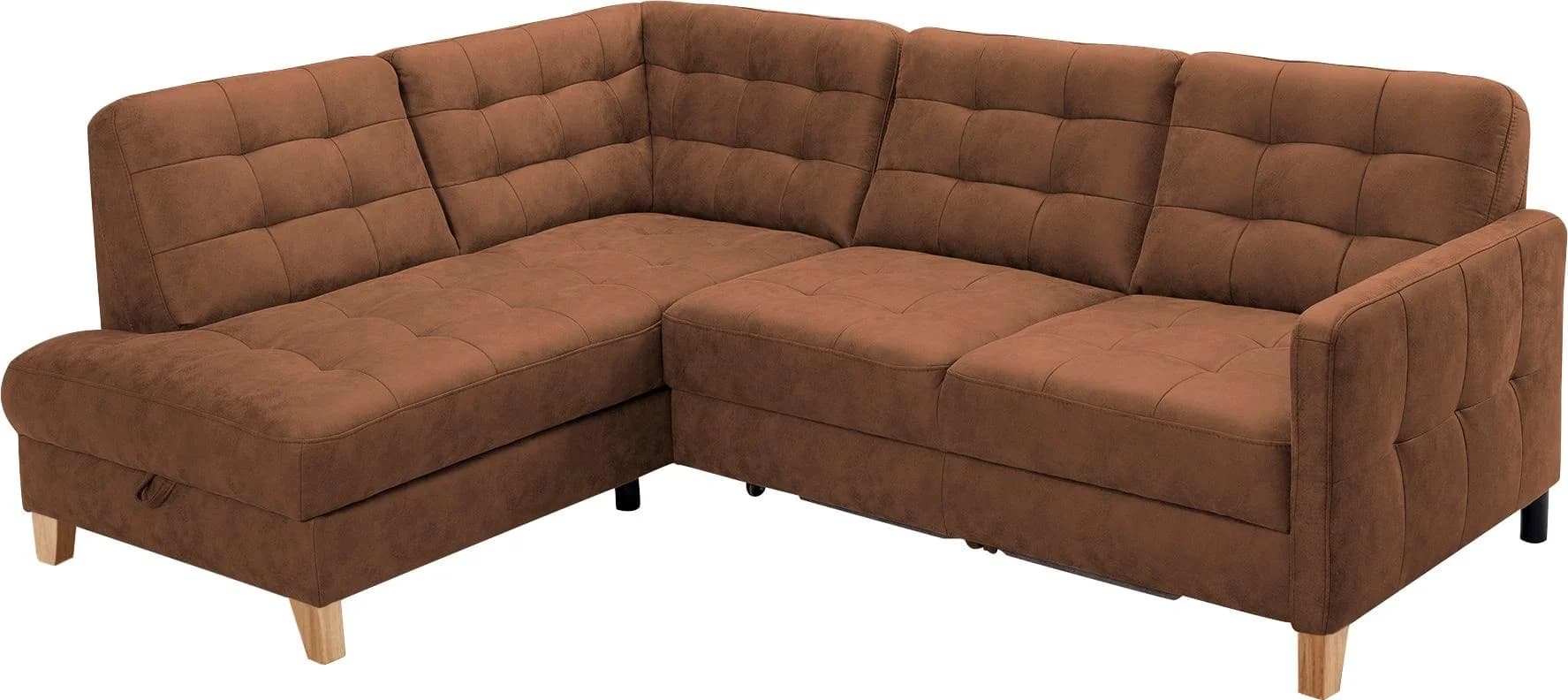 EXXPO Ecksofa Elio L-Form Cognac mit Bettfunktion