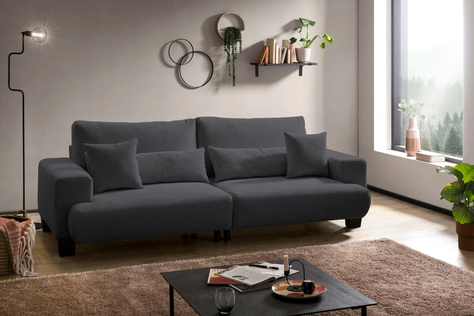 EXXPO Big-Sofa Megasofa Anthrazit Cord Bezug mit Kissen