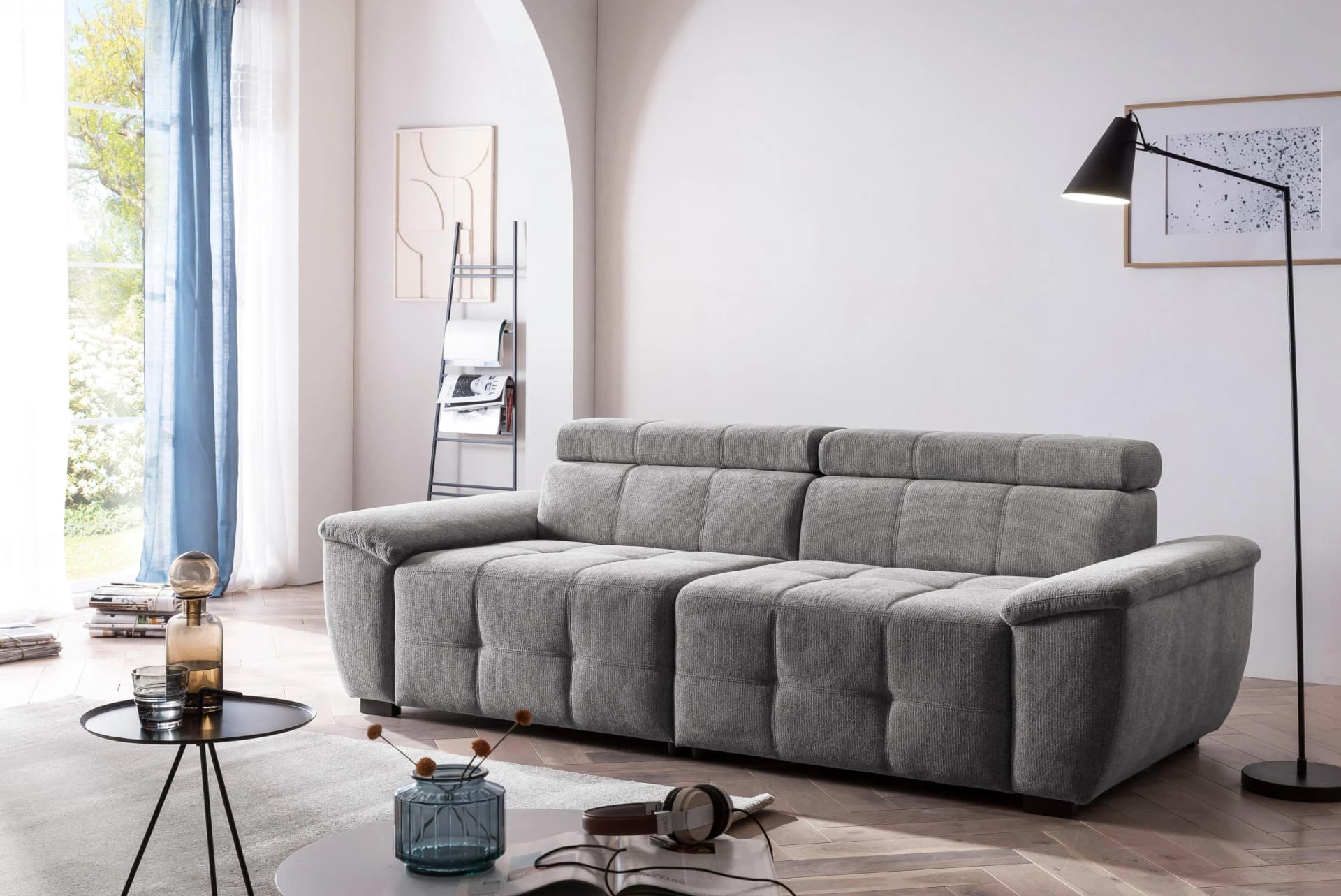 exxpo Big-Sofa Exxpo MAVERICK Grau mit verstellbaren Kopfstützen