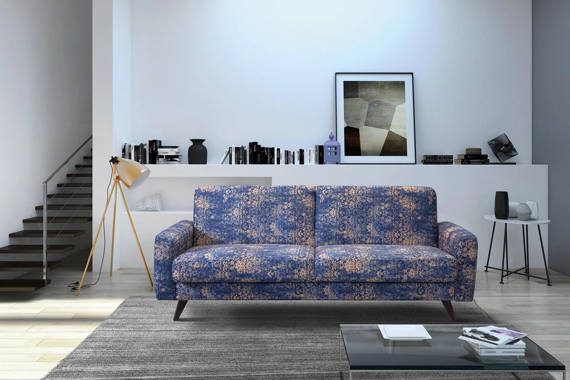 EXXPO 3-Sitzer Schlafsofa Side Blau mit Bettkasten