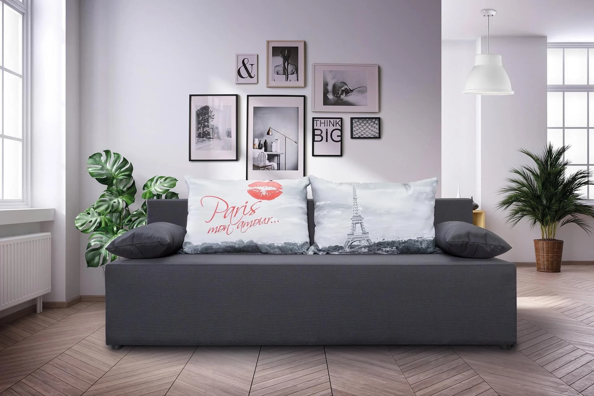 EXXPO Tabou Paris Schlafsofa 3-Sitzer Anthrazit-Rot mit Stauraum