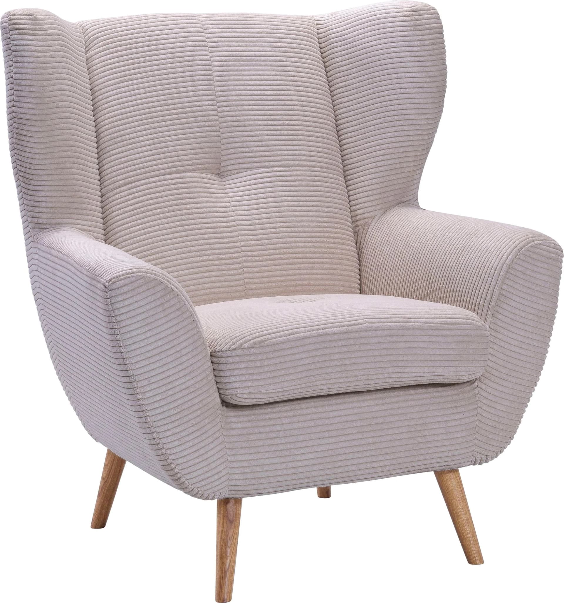 EXXPO Alvesta Ohrensessel Beige Cord mit Holzfüßen