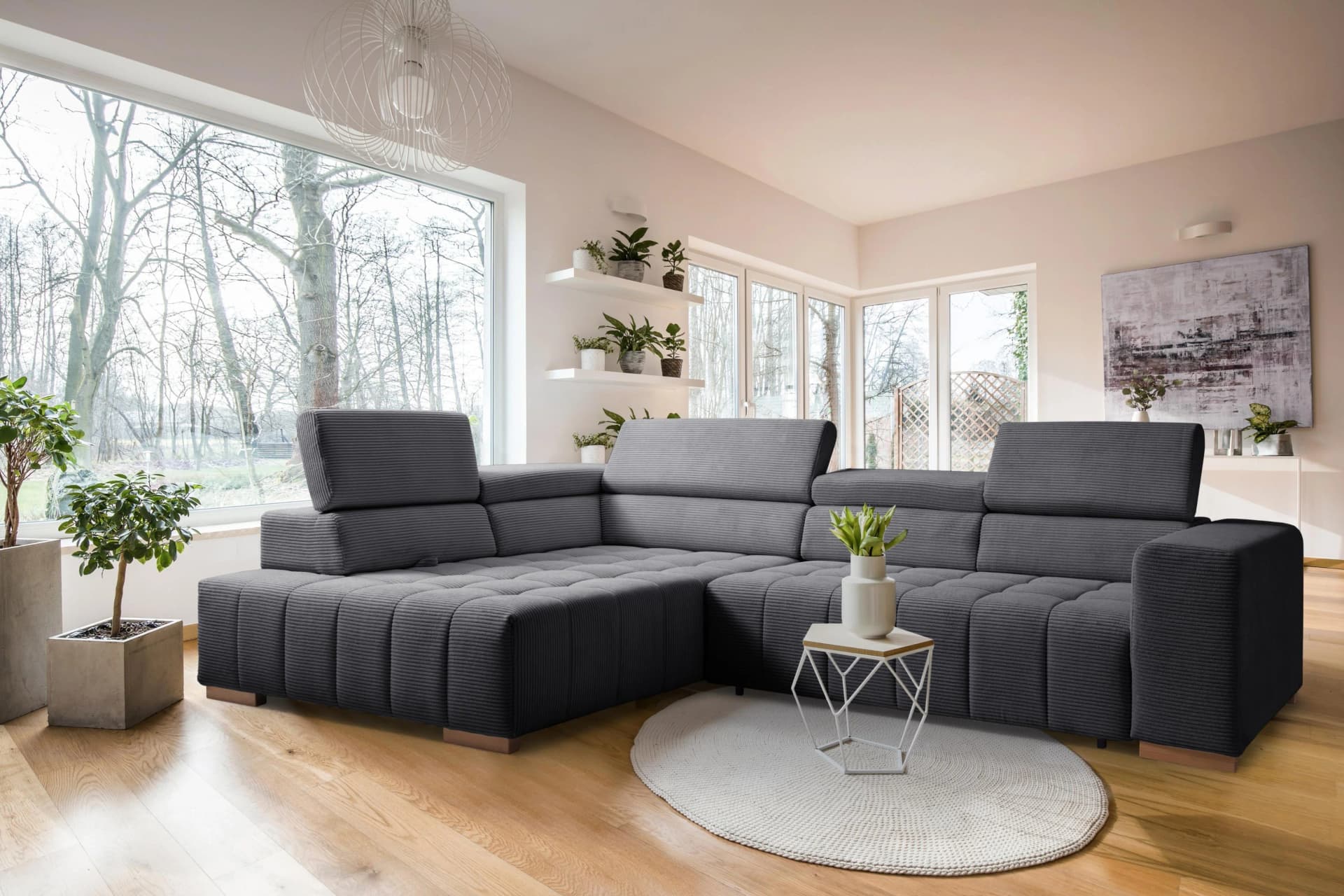 Ecksofa EXXPO Elianos L-Form Cord Antrazit