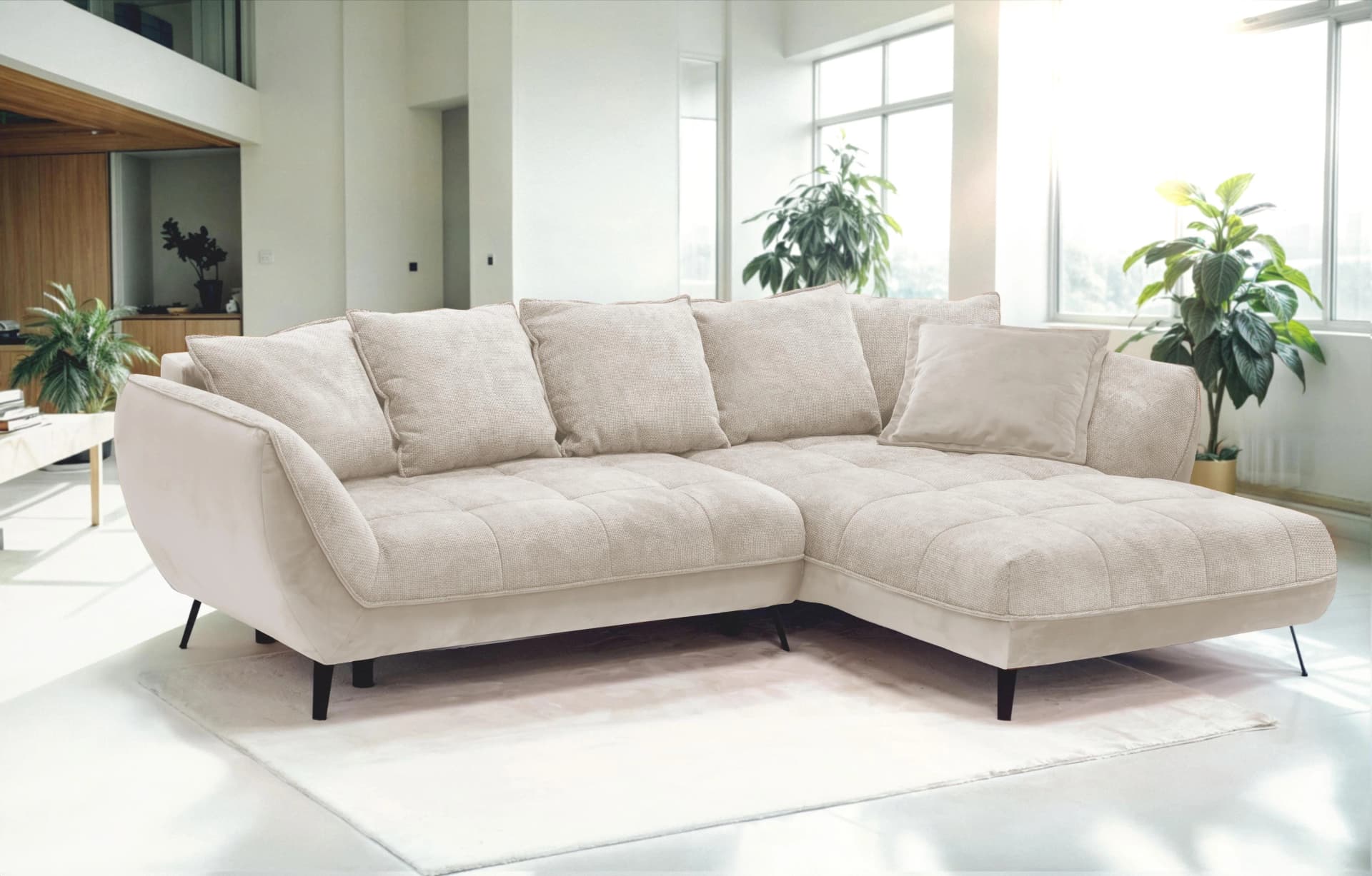 EXXPO Ecksofa Midway Beige mit Bettfunktion und Bettkasten