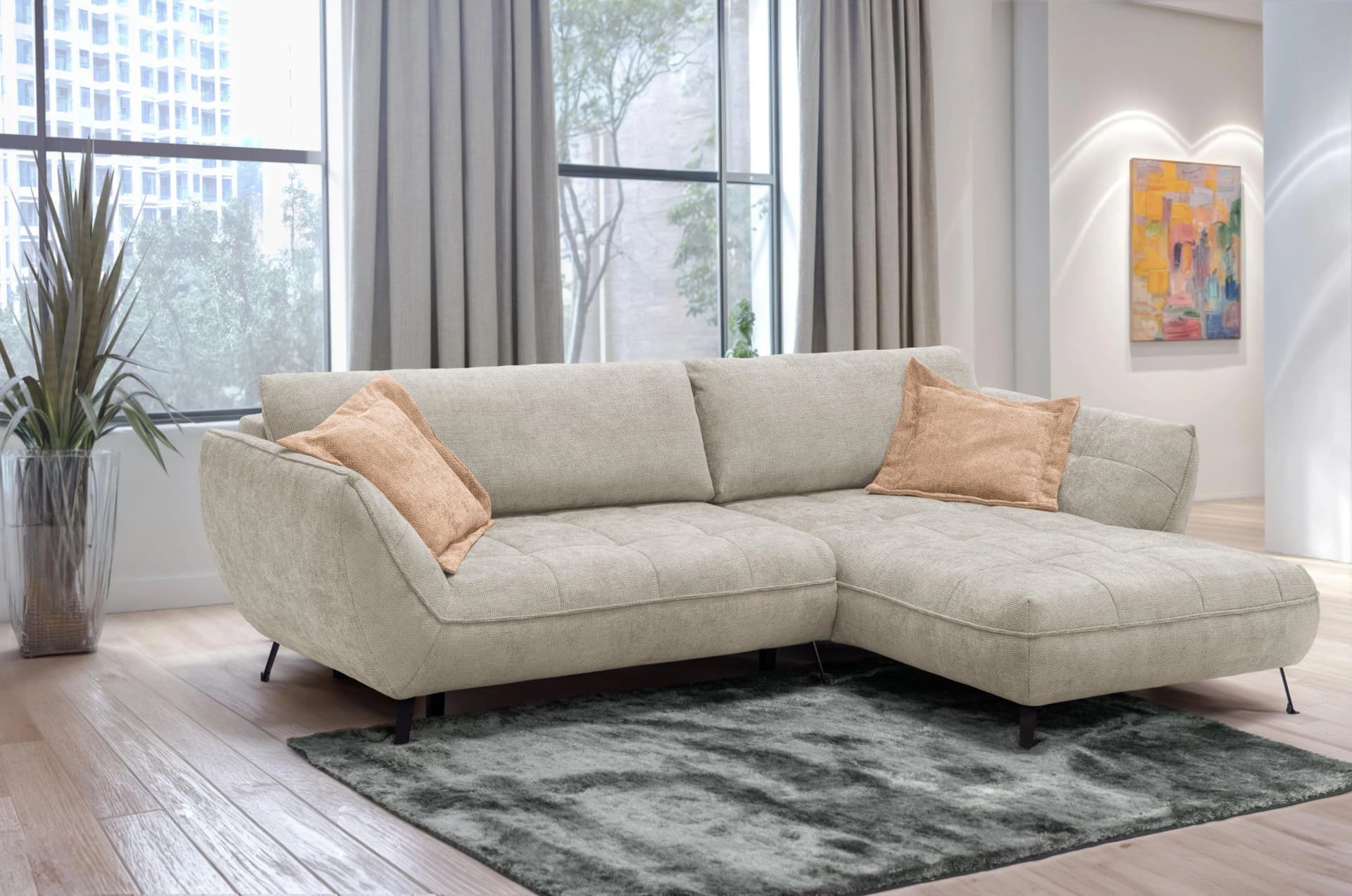 EXXPO Ecksofa Samoa L-Form mit Bettfunktion Grau/Beige