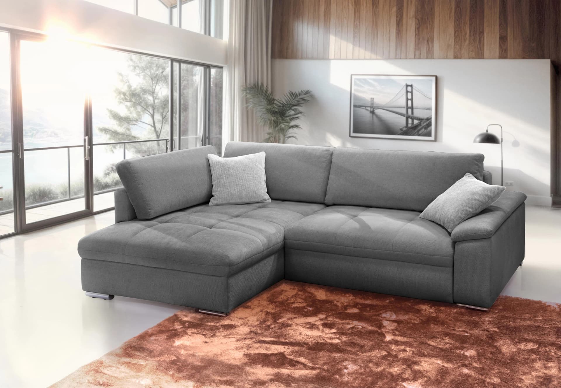 EXXPO Ecksofa Casa Grande Grau mit Bettfunktion und Bettkasten