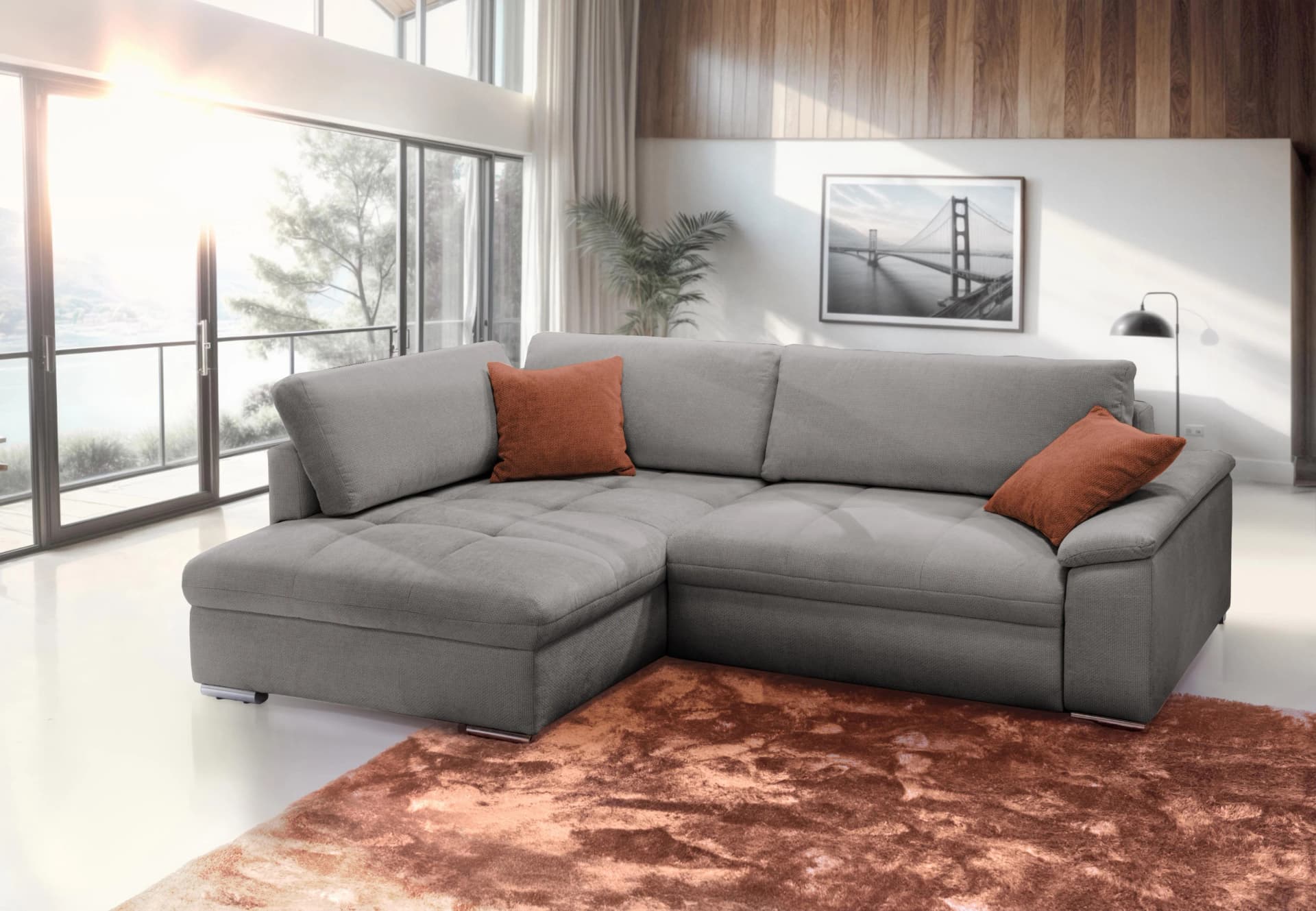 EXXPO Ecksofa Casa Grande mit Bettfunktion und Bettkasten Beige Taupe