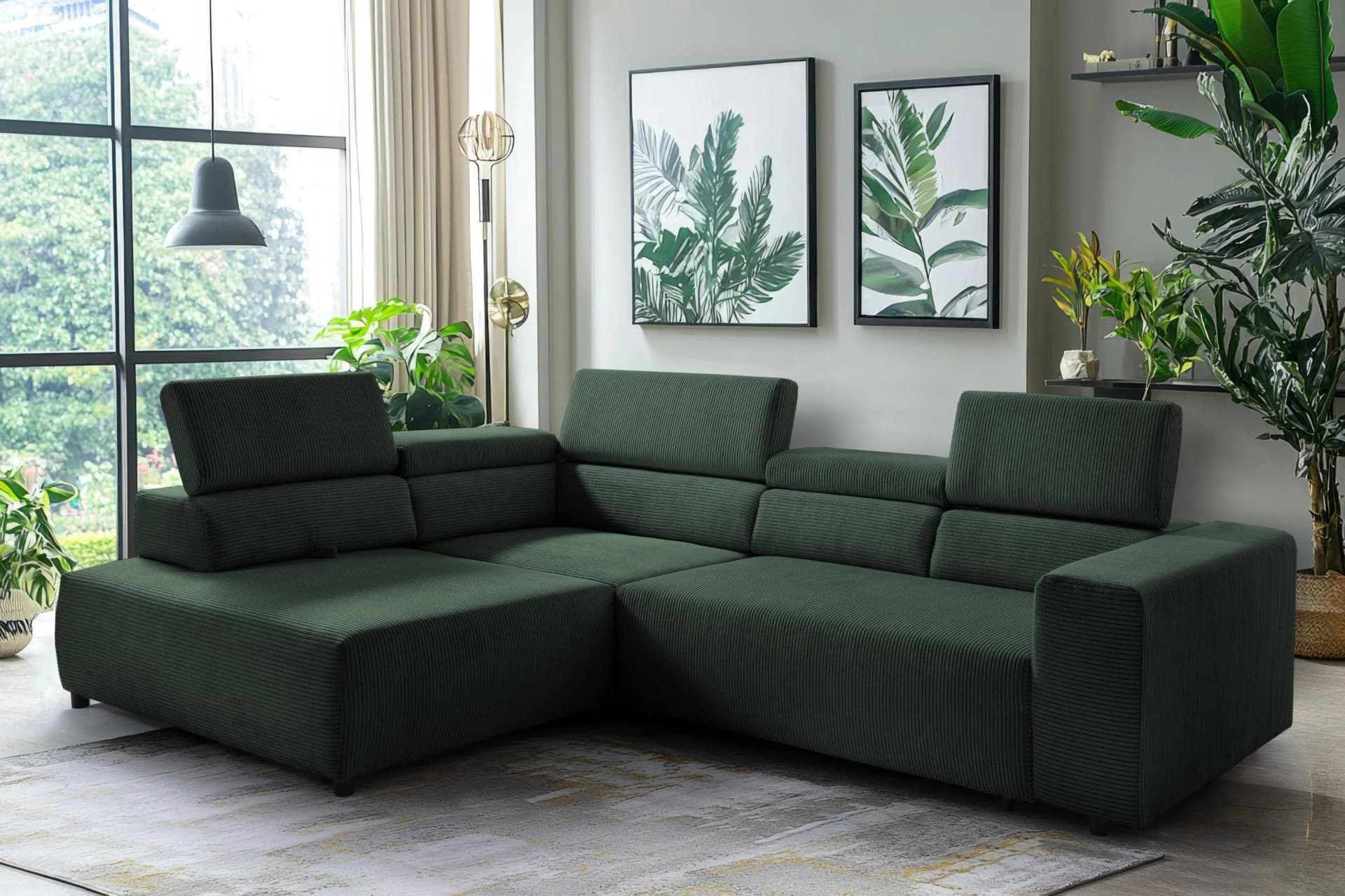 EXXPO Ecksofa Vittorio L-Form Grün mit Bettfunktion und Verstellfunktion