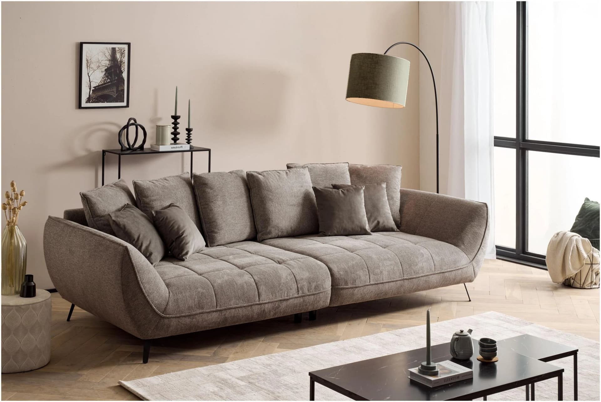 EXXPO Triton Mega Sofa Taupe Webstoff 311cm