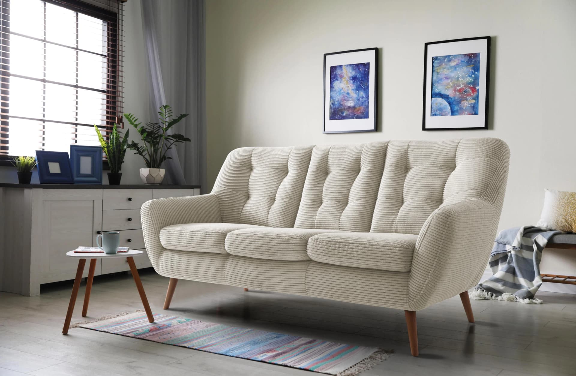 EXXPO 3-Sitzer Sofa Beige Skandinavisch Cord