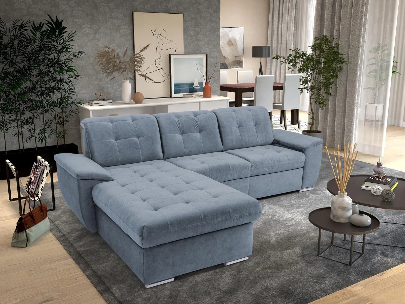 Ecksofa EXXPO 'Derby' Light Denim mit Wellenunterfederung