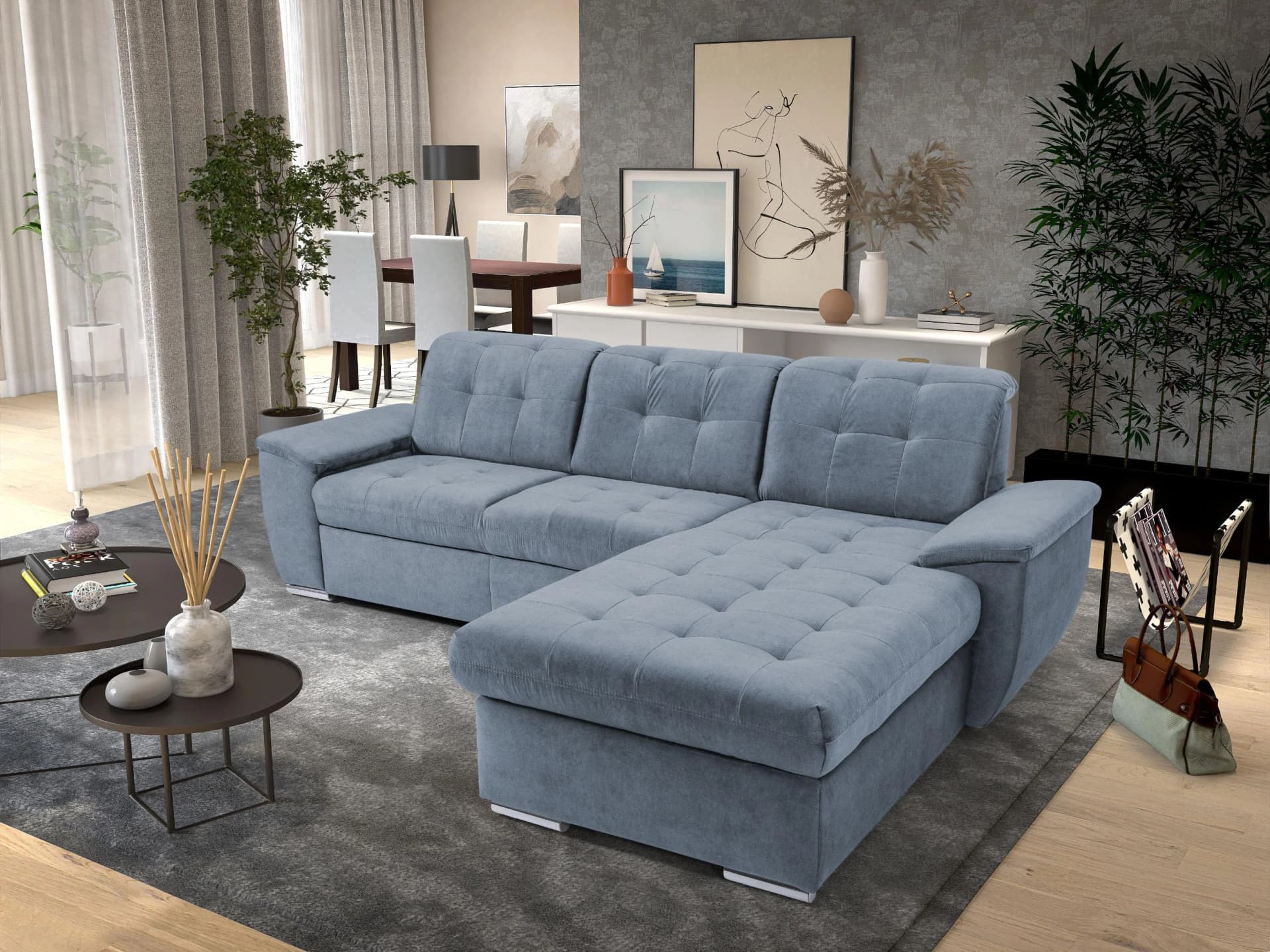 Ecksofa EXXPO 'Derby' Luxus-Microfaser Light Denim