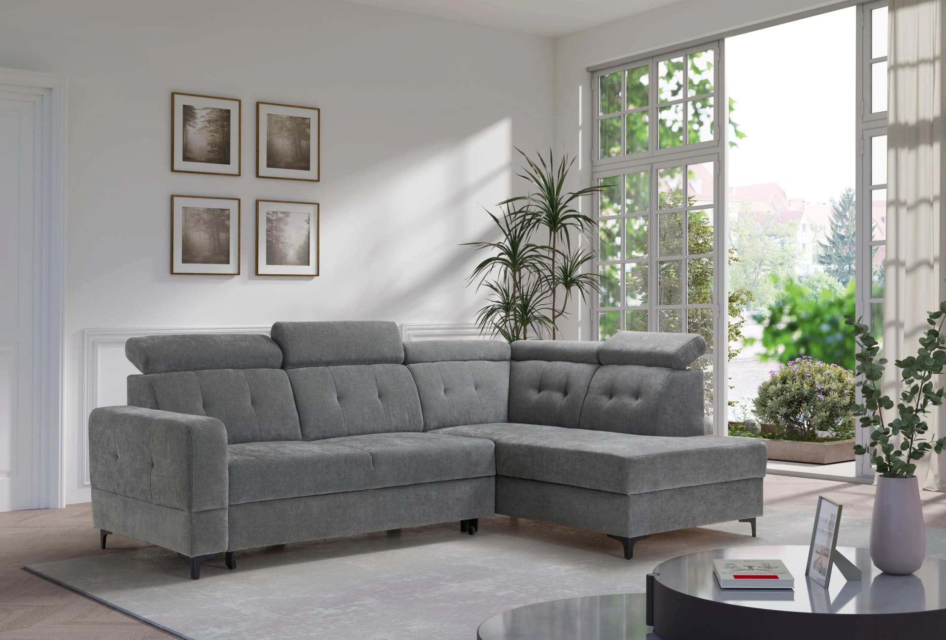 Ecksofa EXXPO Monte Anthrazit mit verstellbaren Kopfteilen